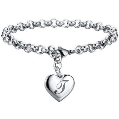 Sannyra Charm T Bracelet Gifts | Heart Initial Charms Bracelets For Women Trendy | 26 Letters Stainless Steel Bracelet Gifts Ideas For Teen Girls
