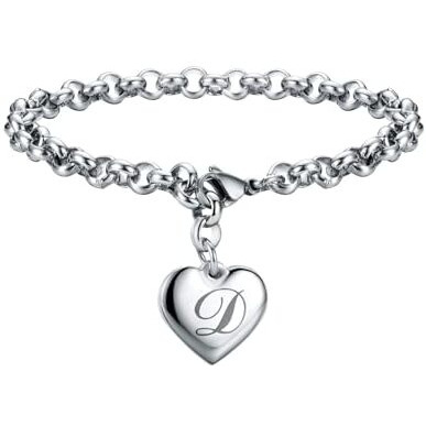 Sannyra Charm D Bracelet Gifts | Heart Initial Charms Bracelets For Women Trendy | 26 Letters Stainless Steel Bracelet Gifts Ideas For Teen Girls