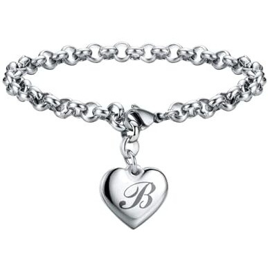 Sannyra Charm B Bracelet Gifts | Heart Initial Charms Bracelets For Women Trendy | 26 Letters Stainless Steel Bracelet Gifts Ideas For Teen Girls