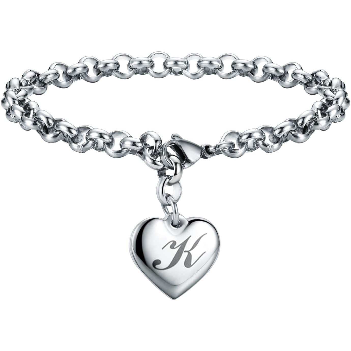 Sannyra Charm K Bracelet Gifts | Heart Initial Charms Bracelets For Women Trendy | 26 Letters Stainless Steel Bracelet Gifts Ideas For Teen Girls