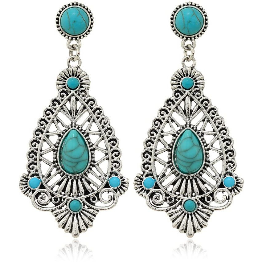 Turquoise Bohemian Dangle Earrings For Women, Turquoise Dainty Teardrop Drop Earrings Boho Hoop Healing Stone Stud Earrings Jewelry Gifts