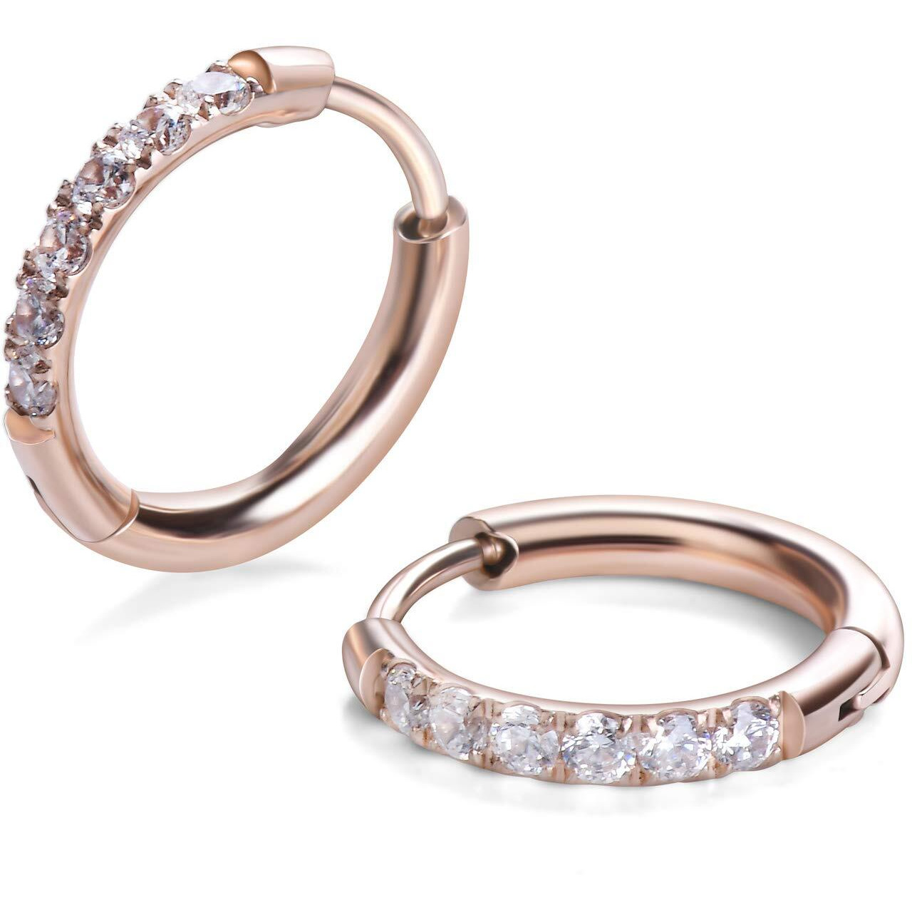 Rose Gold Cubic Zirconia Earrings, Small Cartilage Hoop Earring For Women Men Girl Boys 18G Stainless Steel Tragus Earring Forward Helix Earring Hypoallergenic Sensitive Ear Sleeper Earring 8Mm