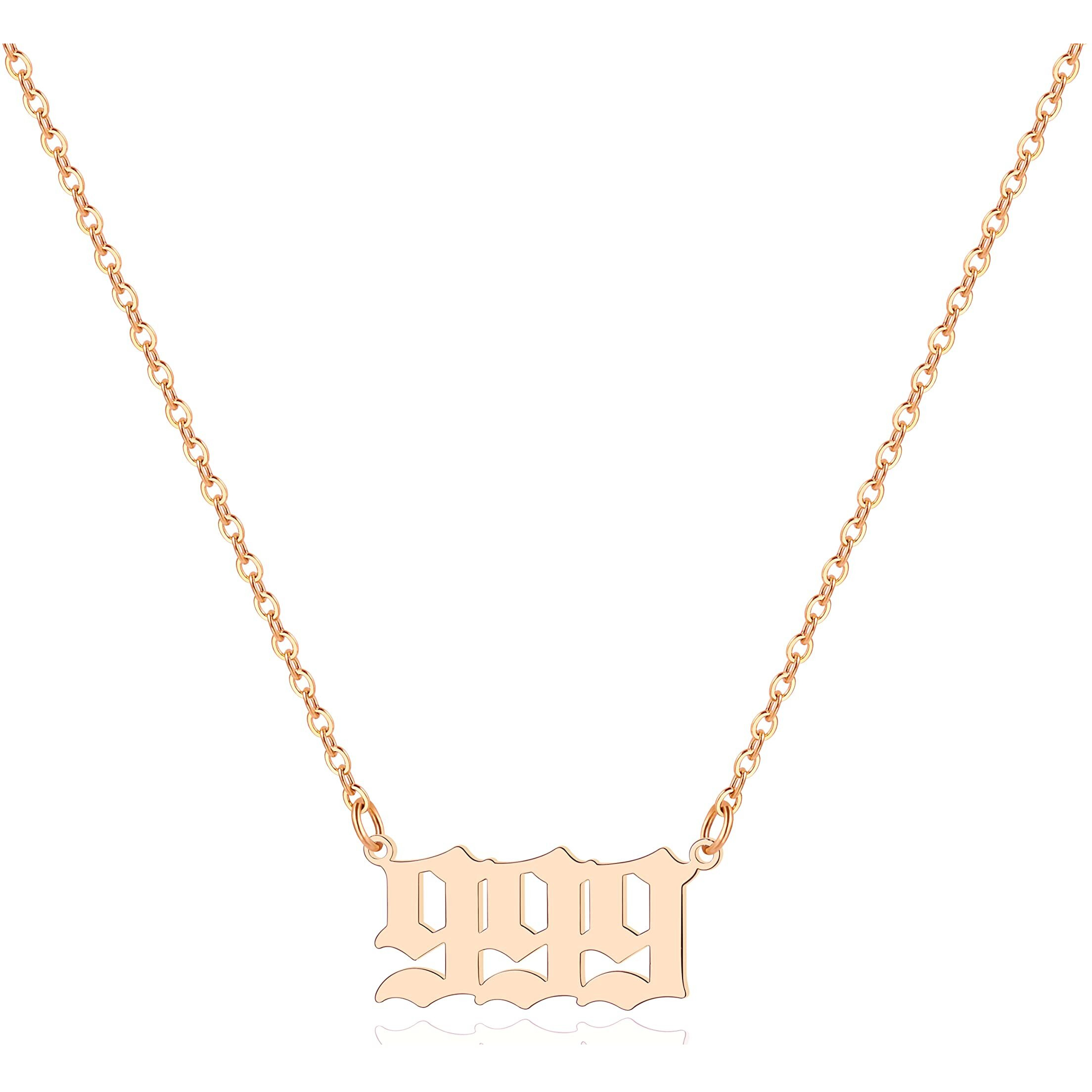 Tavuala Angel Number Necklace For Women, 18K Rose Gold Plated 000 111 222 333 444 555 666 777 888 999 Necklace Numerology Jewelry (999)
