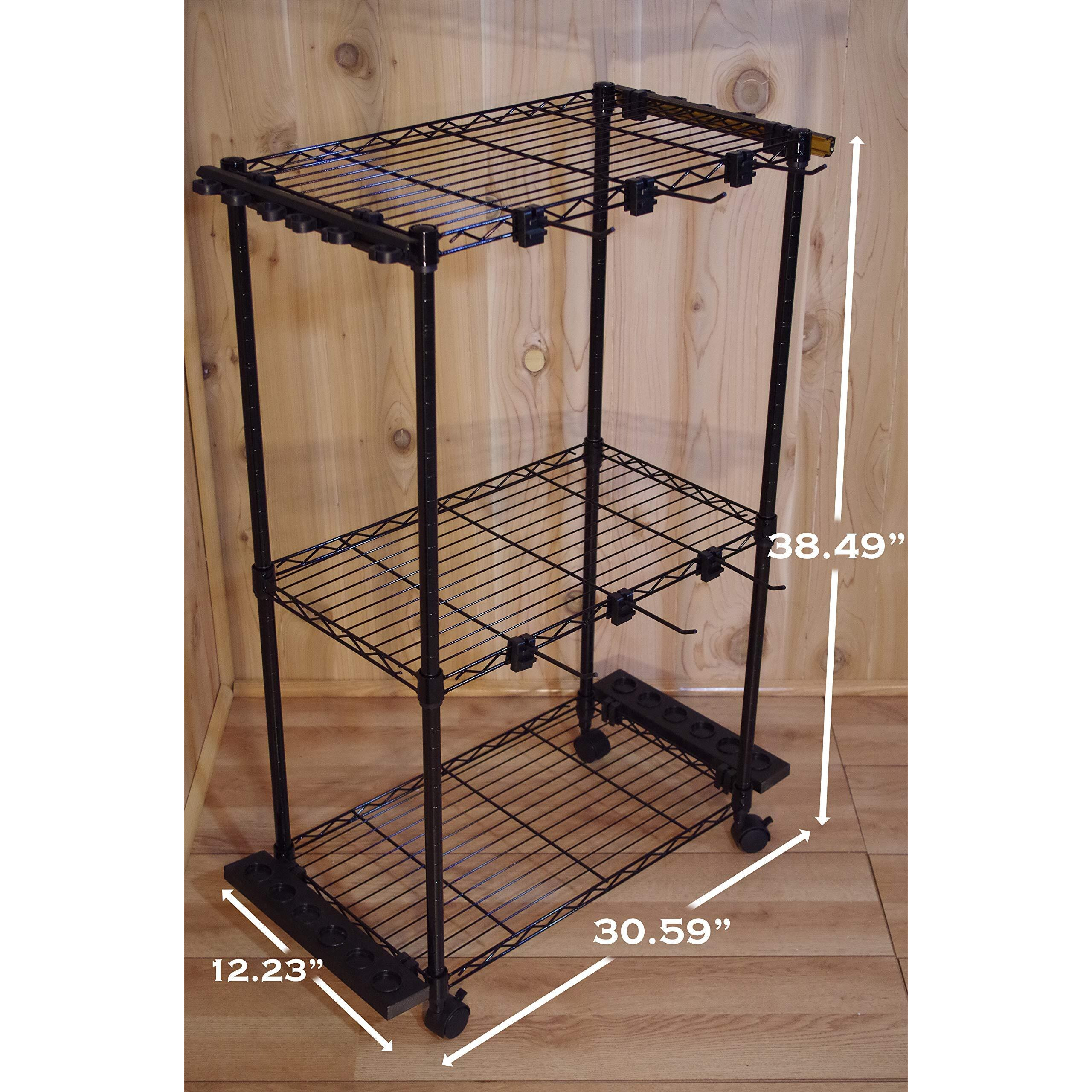 Old Cedar Outfitters Rolling Rod Cart And Tackle Trolley Holds 12 Rod And Reel Combo For Garage And Home Storage