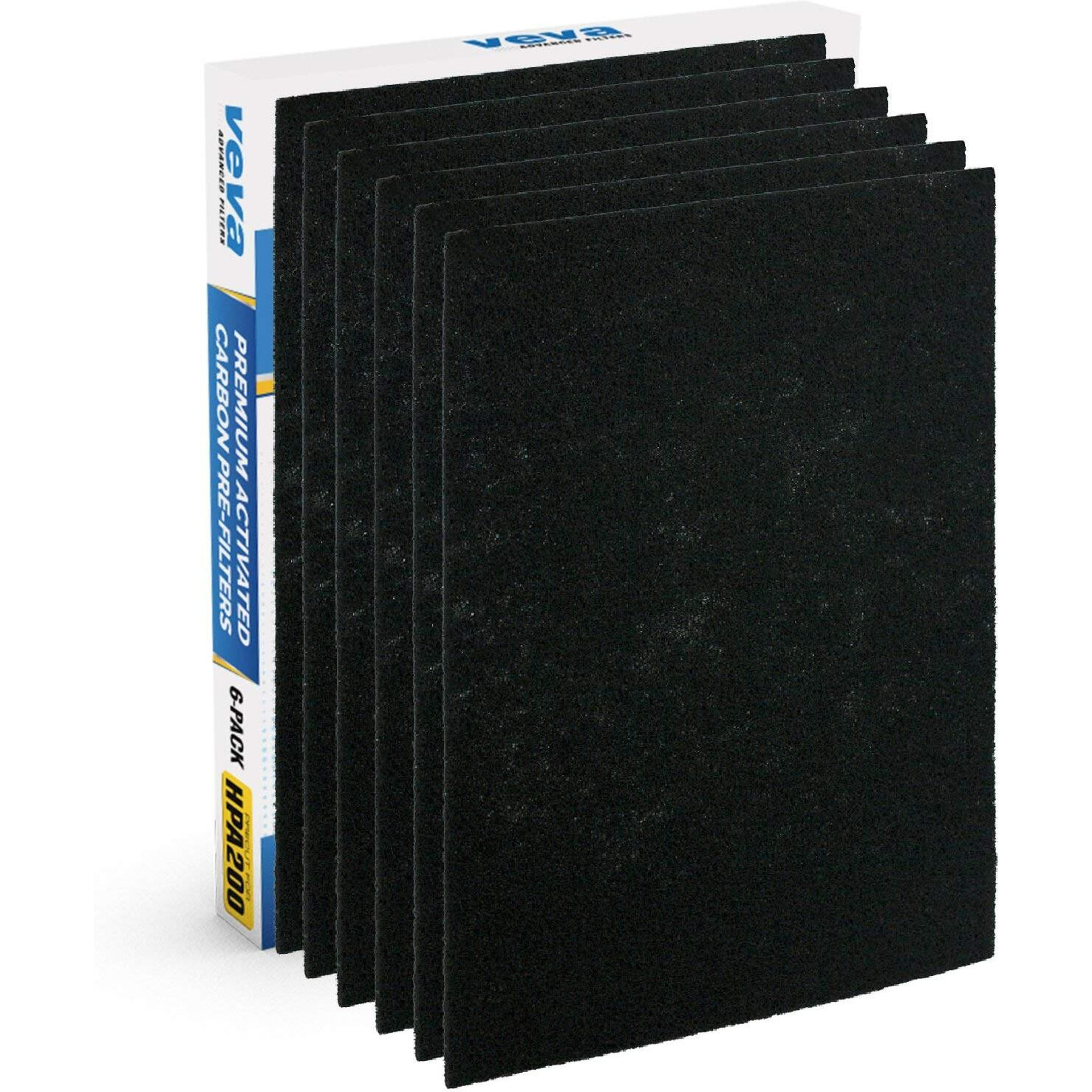 Veva Air Purifier Filter Replacements - 6 Pack Precut & Compatible W/ Honeywell Hpa200 Purifiers - Premium Activated Carbon Pre-Filters