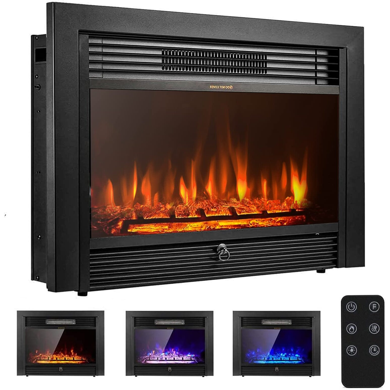 Yodolla 28.5"" Electric Fireplace Insert With 3 Color Flames, Fireplace Heater With Remote Control And Timer, 750W-1500W,Classic Style