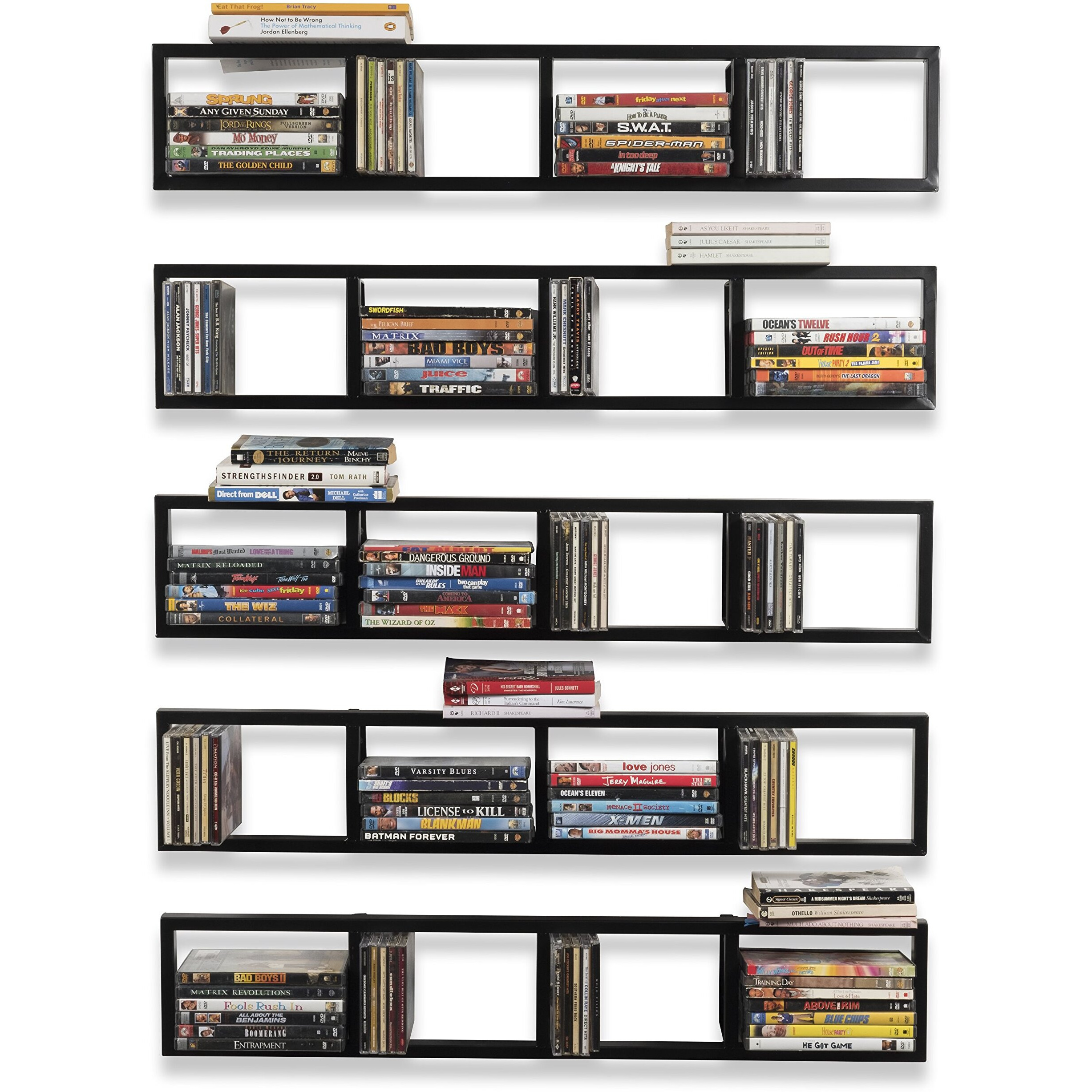 You Have Space Black Floating Shelves For Wall, 34 Inch Video Games Cd Dvd Storage Shelves, Cube Storage Organizer Shelf Set Of 5