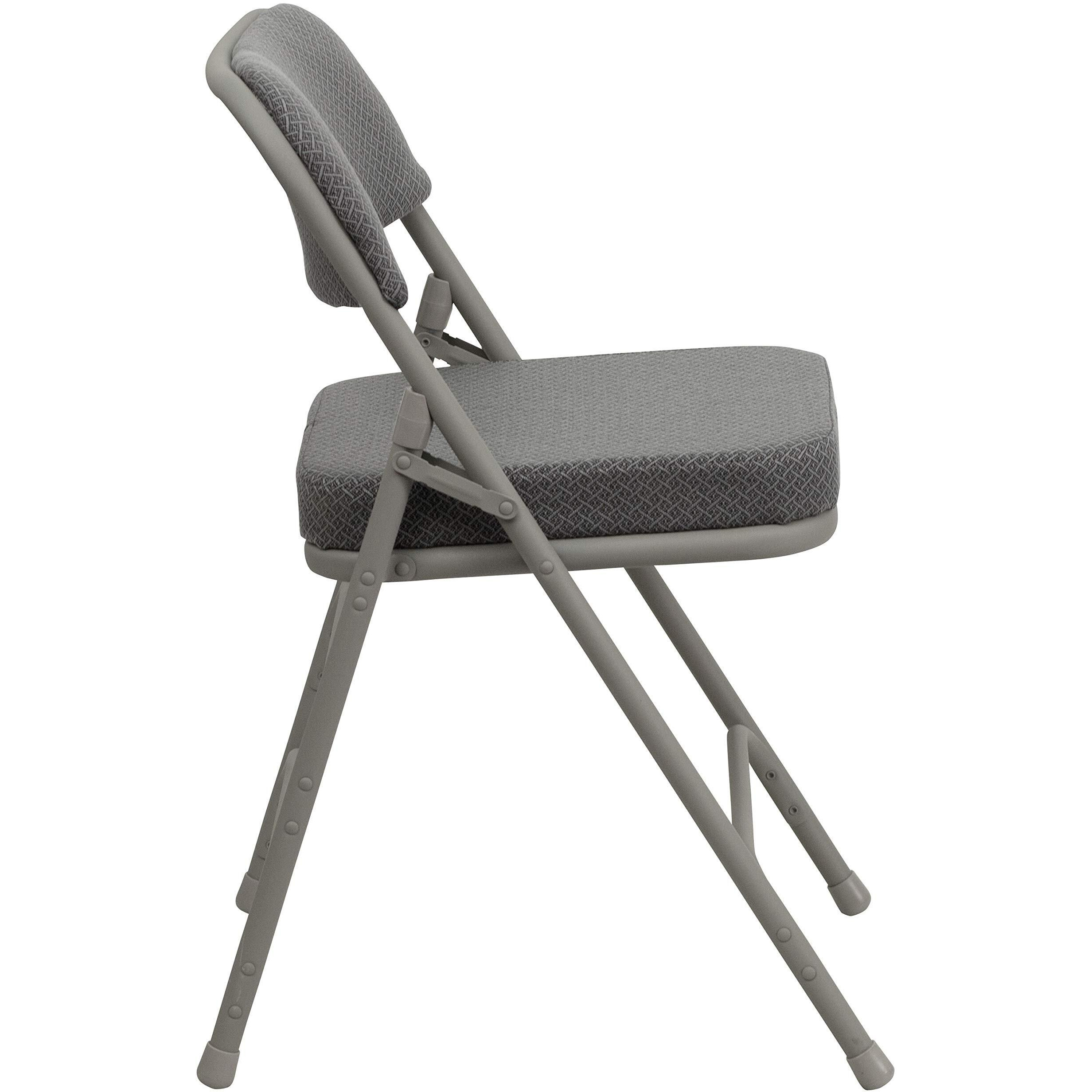 Flash Furniture Hercules Series Premium Curved Triple Braced & Double Hinged Gray Fabric Metal Folding Chair