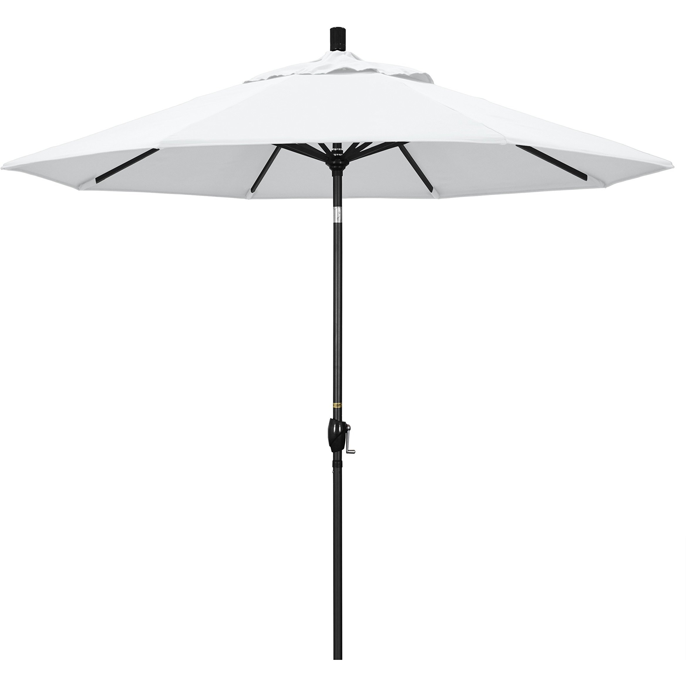 California Umbrella Gspt908302-F04 9' Round Aluminum Market, Crank Lift, Push Button Tilt, Black Pole, White Olefin Patio Umbrella, 9-Feet