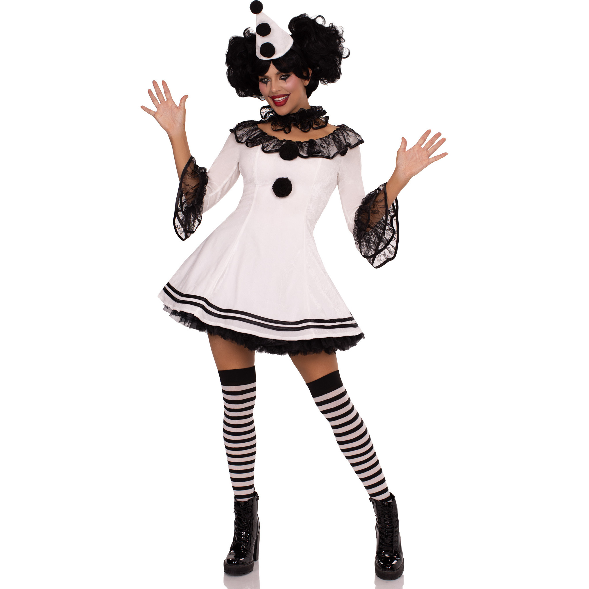 3Pc.Pierrot Clown,Lace Trimmed