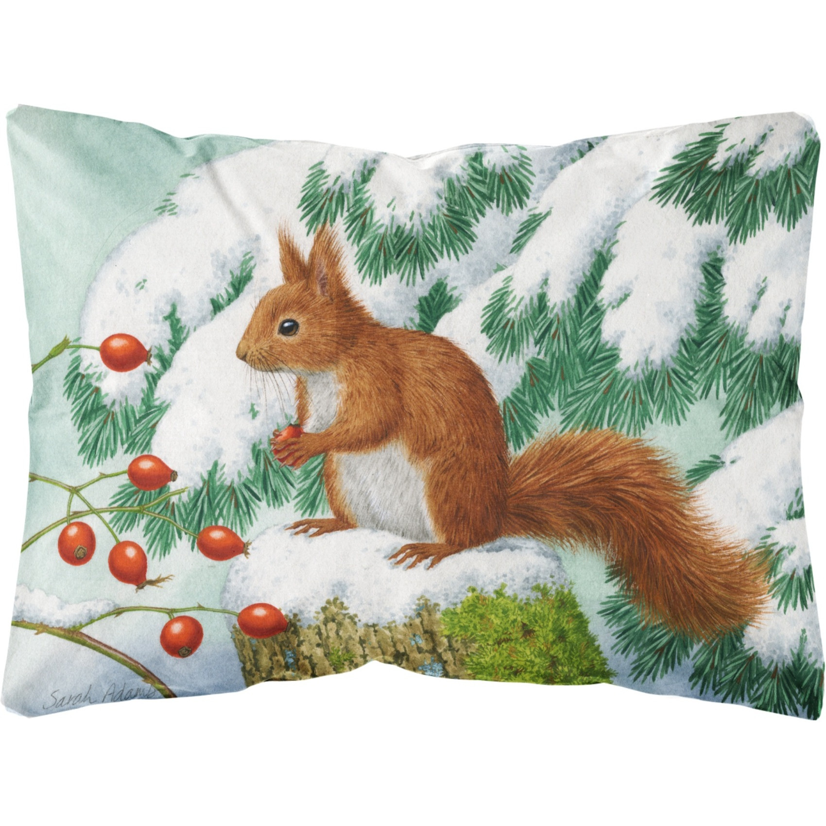 "&quotCaroline's Treasures Asa2172Pw1216 Winter Red Squirrel Fabric Decorative Pillow, Large, Multicolor""