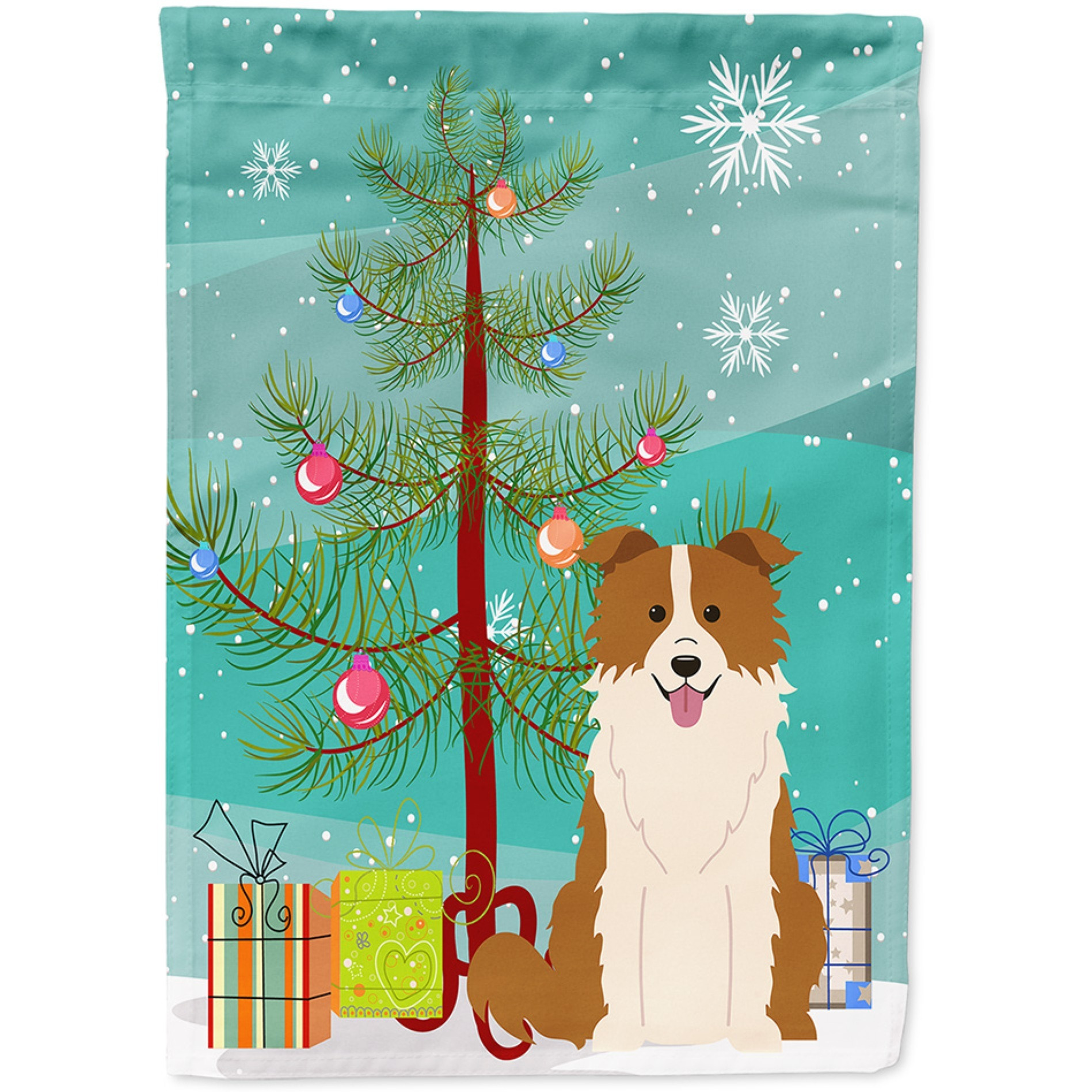 "&quotCaroline's Treasures Bb4244Gf Merry Christmas Tree Border Collie Red White Garden Size Flag, Small, Multicolor""