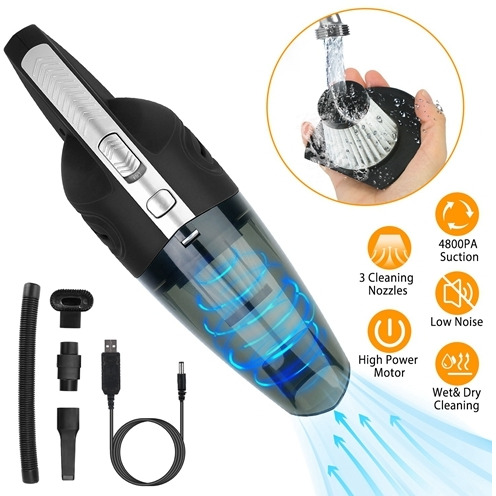 Car Handheld Vacuum Cleaner Cordless Rechargeable Hand Vacuum Portable Strong Suction Vacuum W/ Hose Nuzzle Brush For Dust Pet Hair