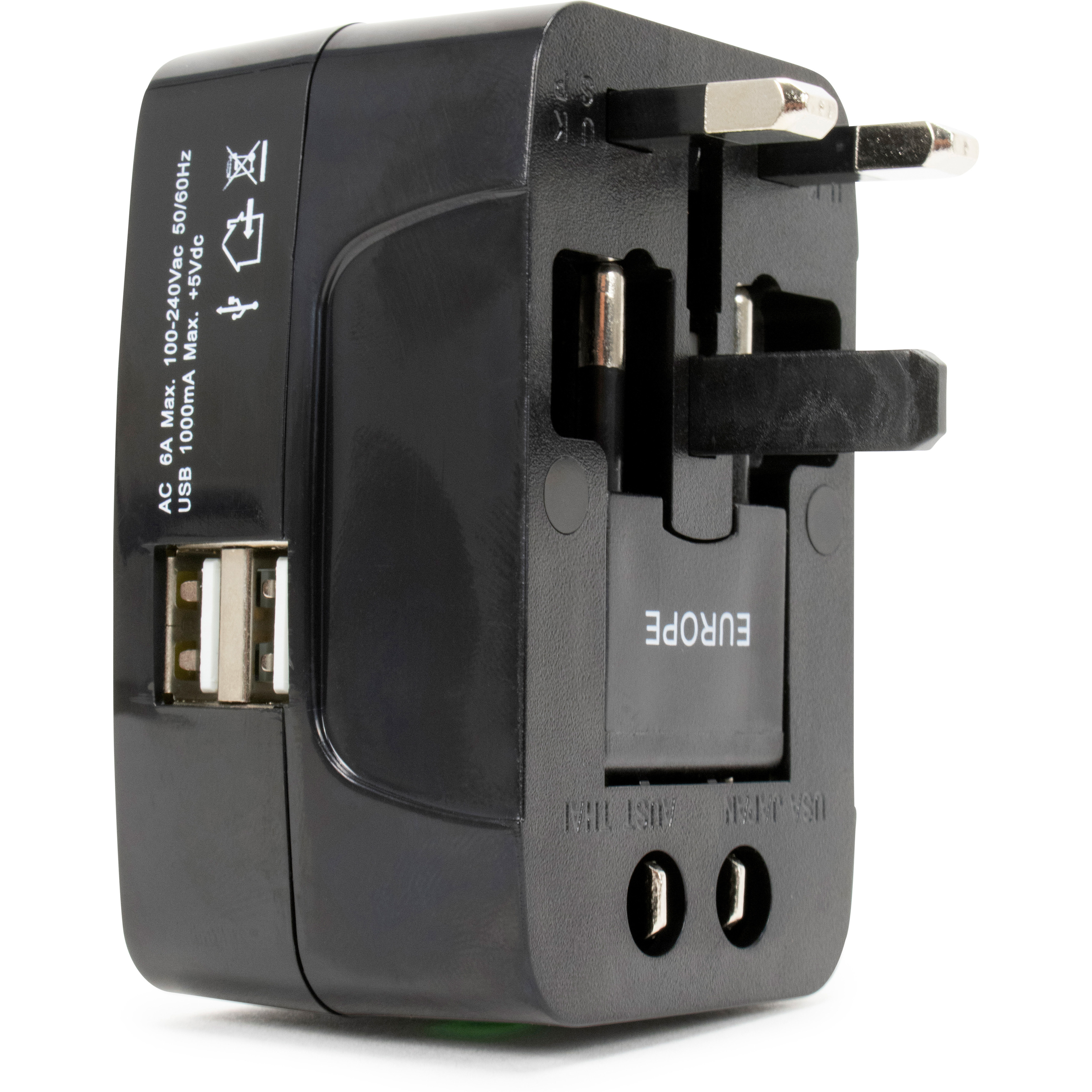 19V69 Italia International Travel Adapter With Two Usb Ports (Black)