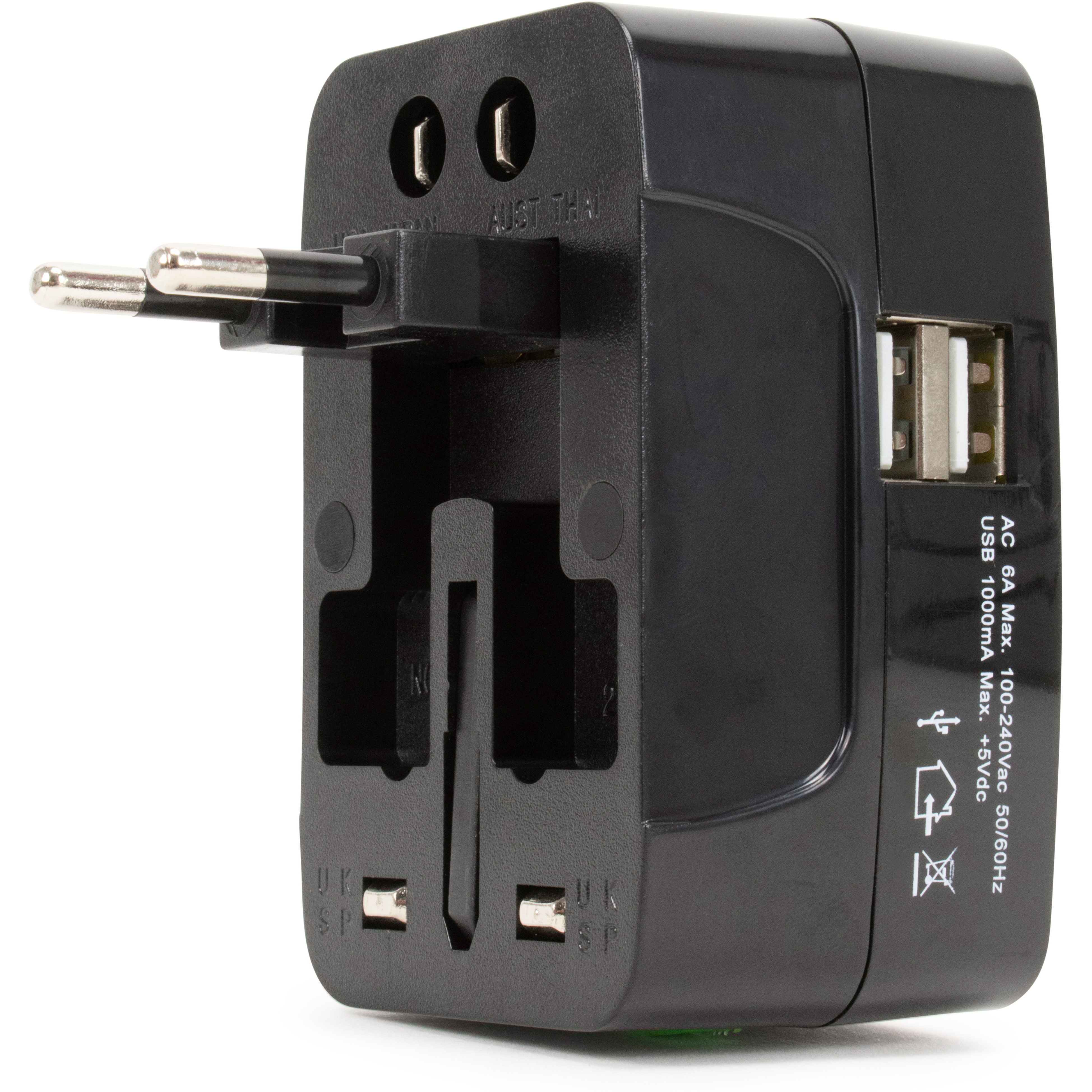19V69 Italia International Travel Adapter With Two Usb Ports (Black)