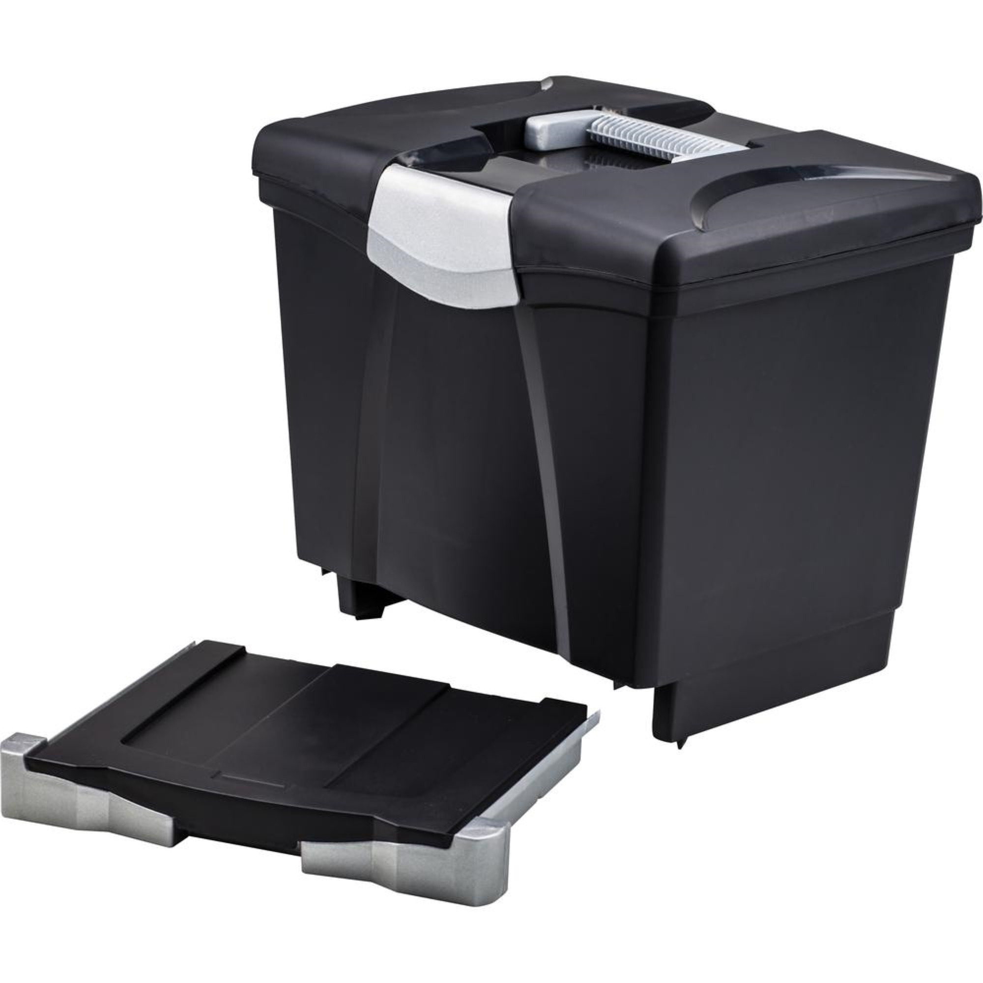 Storex Portable File Box With Drawer - External Dimensions 11.5"" Width X 14.3"" Depth X 13"" Height - Latch Lock Closure - Plastic - Black - For Document, Pen/Pencil, File, Letter - Recycled - 1 / Cart