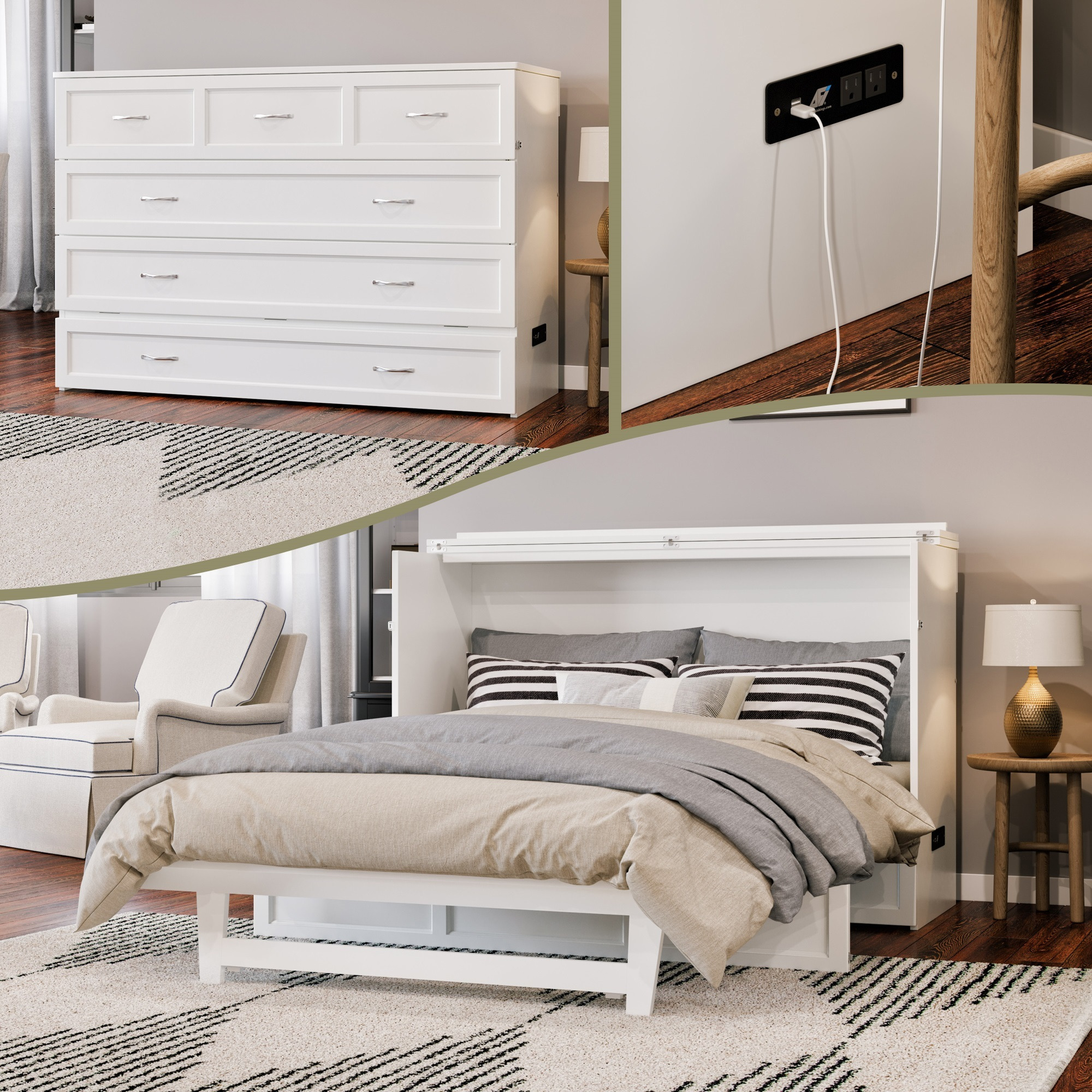 Northfield Queen Murphy Bed Chest In White