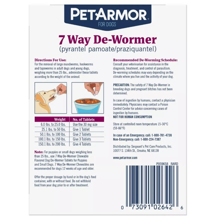 Petarmor 7 Way De-Wormer For Medium To Large Dogs 25-200 Pounds