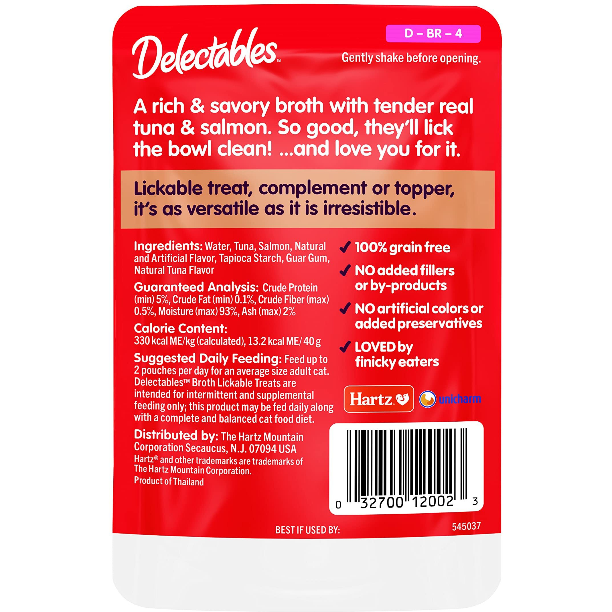 Hartz Delectables Savory Broths Tuna & Salmon Lickable Wet Cat Treats, 12 Count