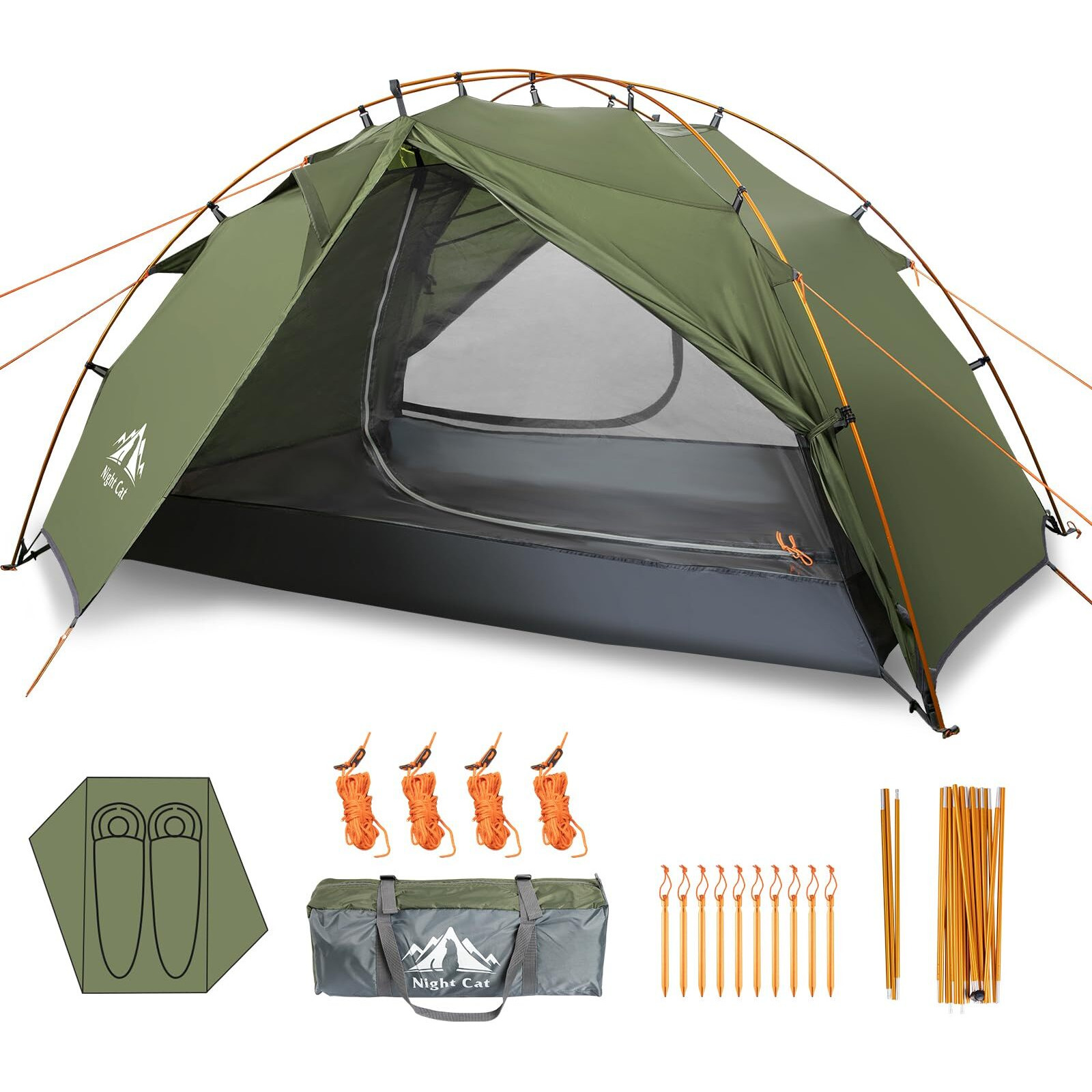 Night Cat Backpacking Tents 2 Persons Fast Setup Hiking Camp Tent With Aluminium Pole Double Layers Two Doors Waterproof Lightweight Compact 7X4.4Ft