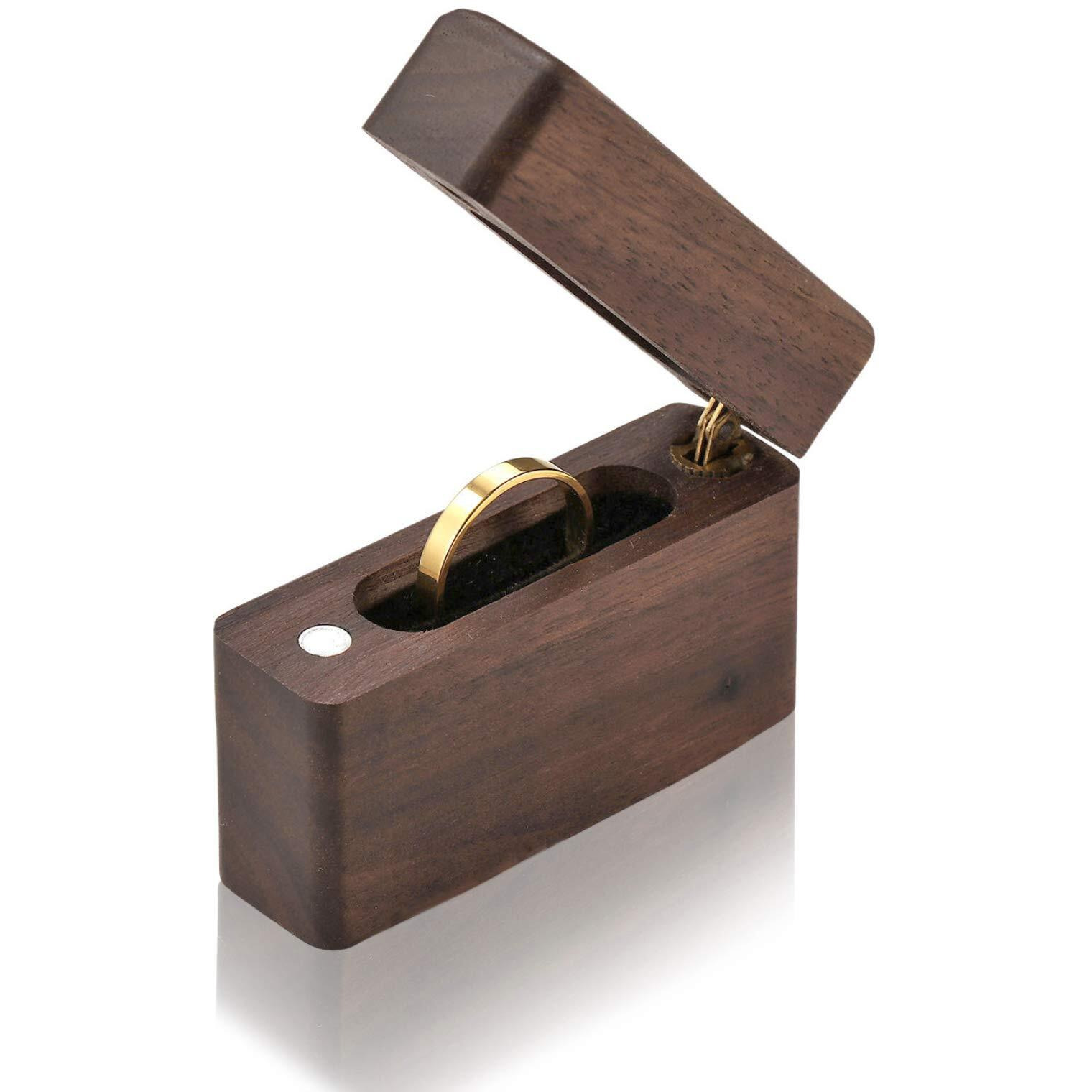 Yoption Ring Box, Handcrafted Walnut Wood Jewelry Box For Wedding Ceremony Ring Storage