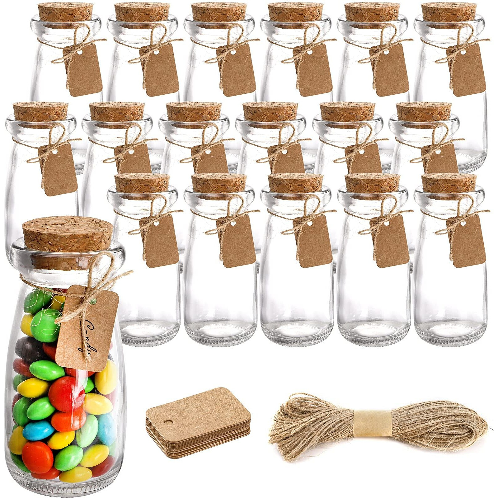 Kingrol 18 Pack Glass Bottles With Cork Stoppers, 3.5 Oz Vintage Glass Favor Jars For Arts, Crafts, Decoration, Party Favors