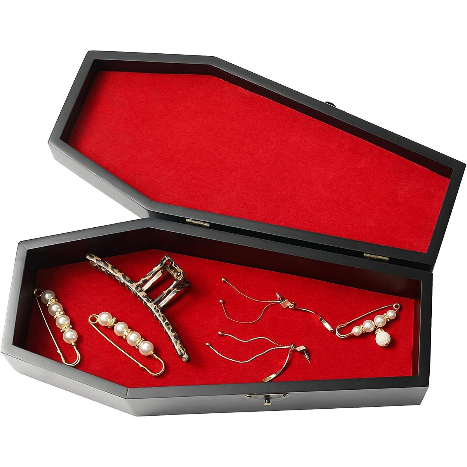 Gute Coffin Xl Jewelry Storage Tray, Coffin Make Up Organizer, Accessories Storage For Home, Bedroom, Bathroom - Wood Coffin Box, Gothic Decor 13.1"" X 3.7"" X 3.8""