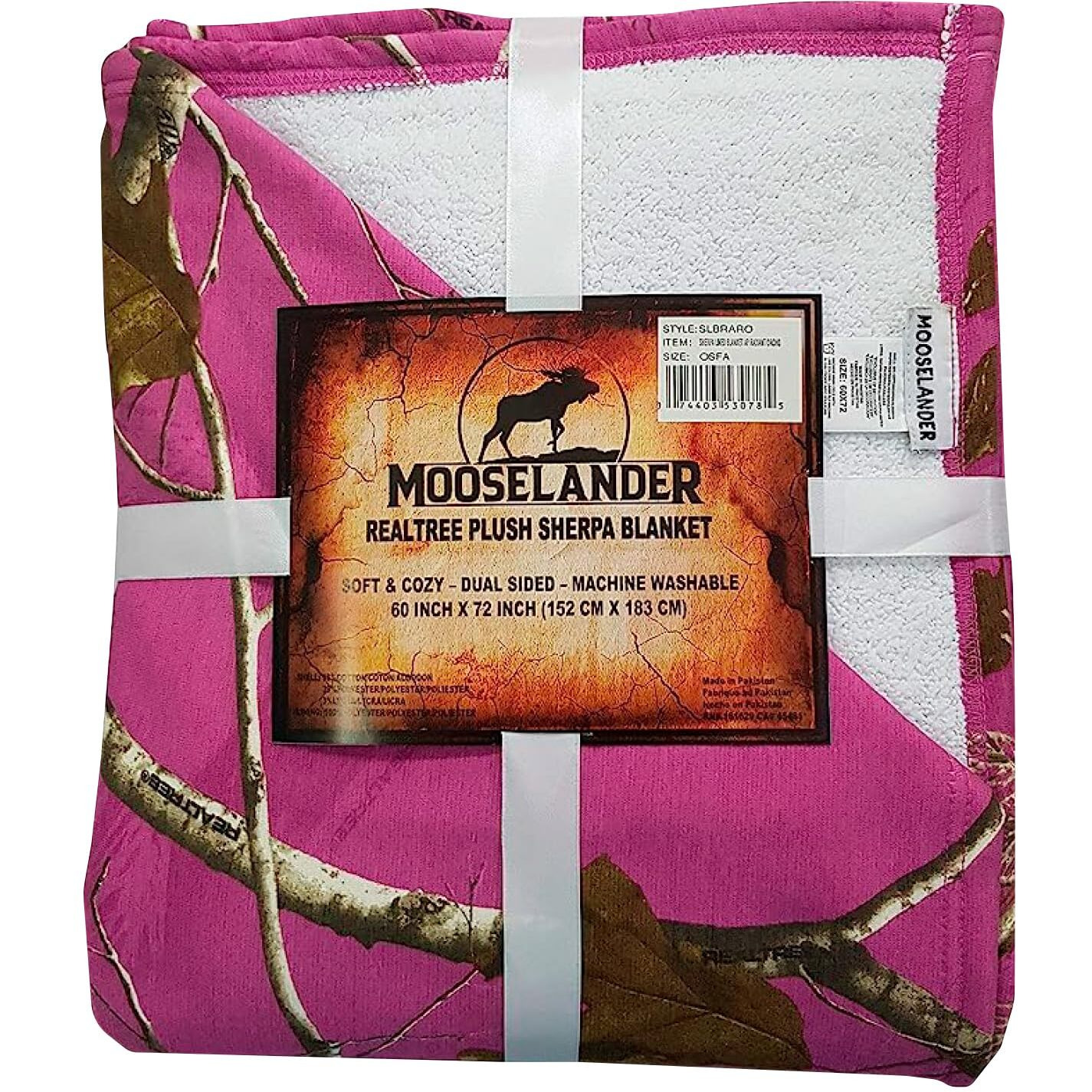 Mooselander - Reversible Realtree Camo Sherpa Blanket, Thick, Soft, Warm Throw For Sofa, Couch, Bed, Travel, Camping, Decorative, Plush Fleece Bedding, Queen/Large Size 72"" X 60"", Realtree Orchid