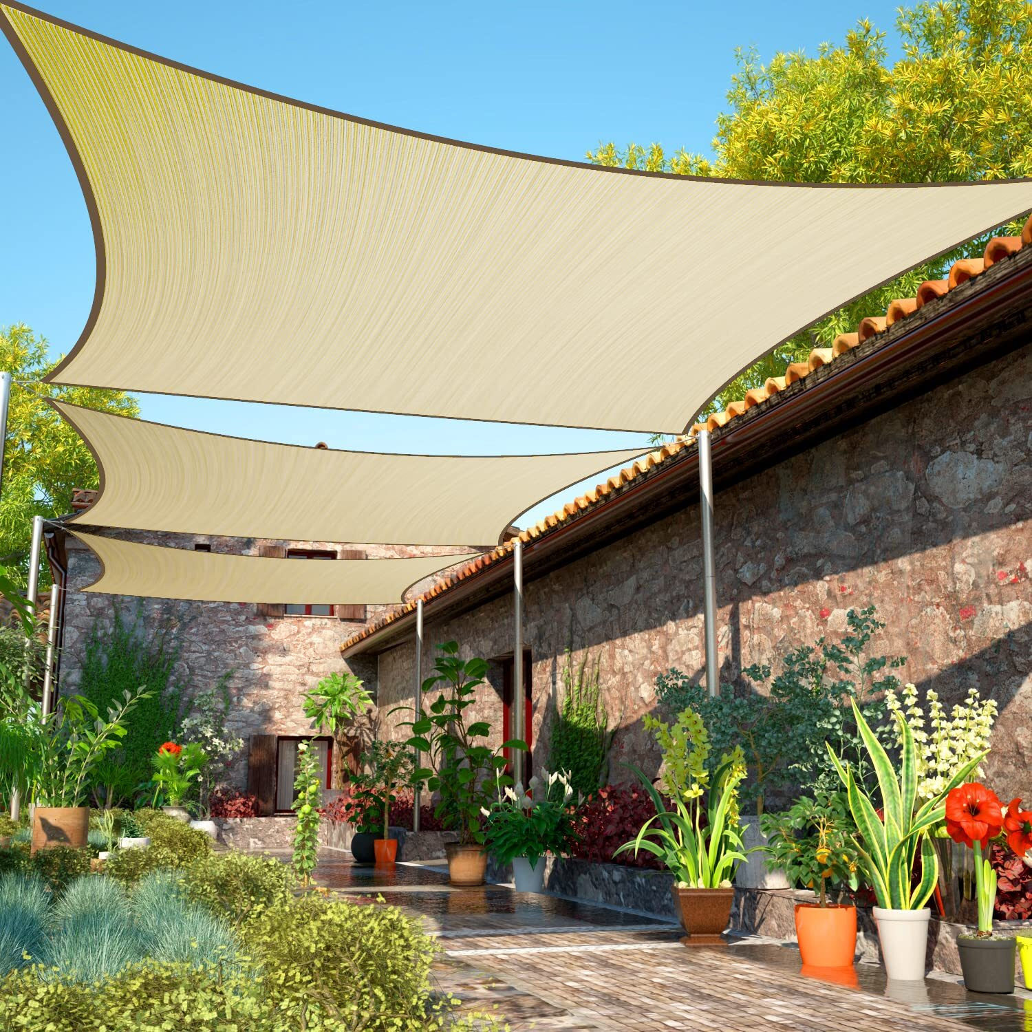 Shademart 8' X 14' Beige Rectangle Sun Shade Sail Canopy Smtapr0814, Water Permeable & Uv Block, Heavy Duty, Easy Install & Durable For Patio Garden Backyard - We Make Custom Sizes