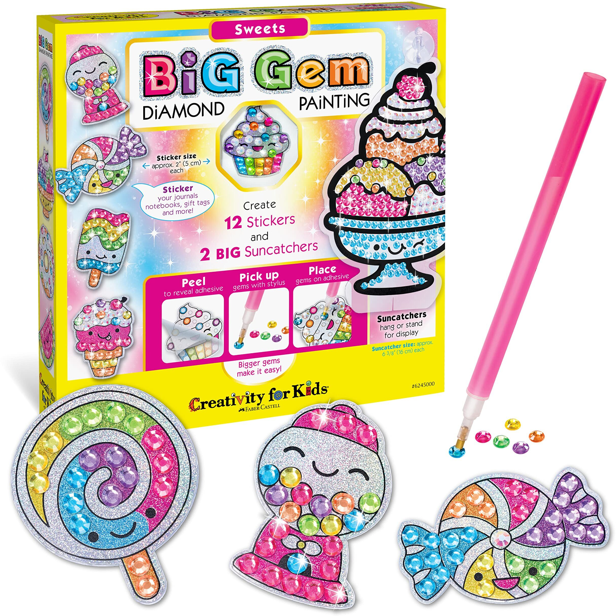 Creativity For Kids Big Gem Diamond Painting Kit Sweets Stickers And Suncatchers - Diamond Art For Kids, Diy Stickers And Suncatcher Kit For Girls Ages 6-8+