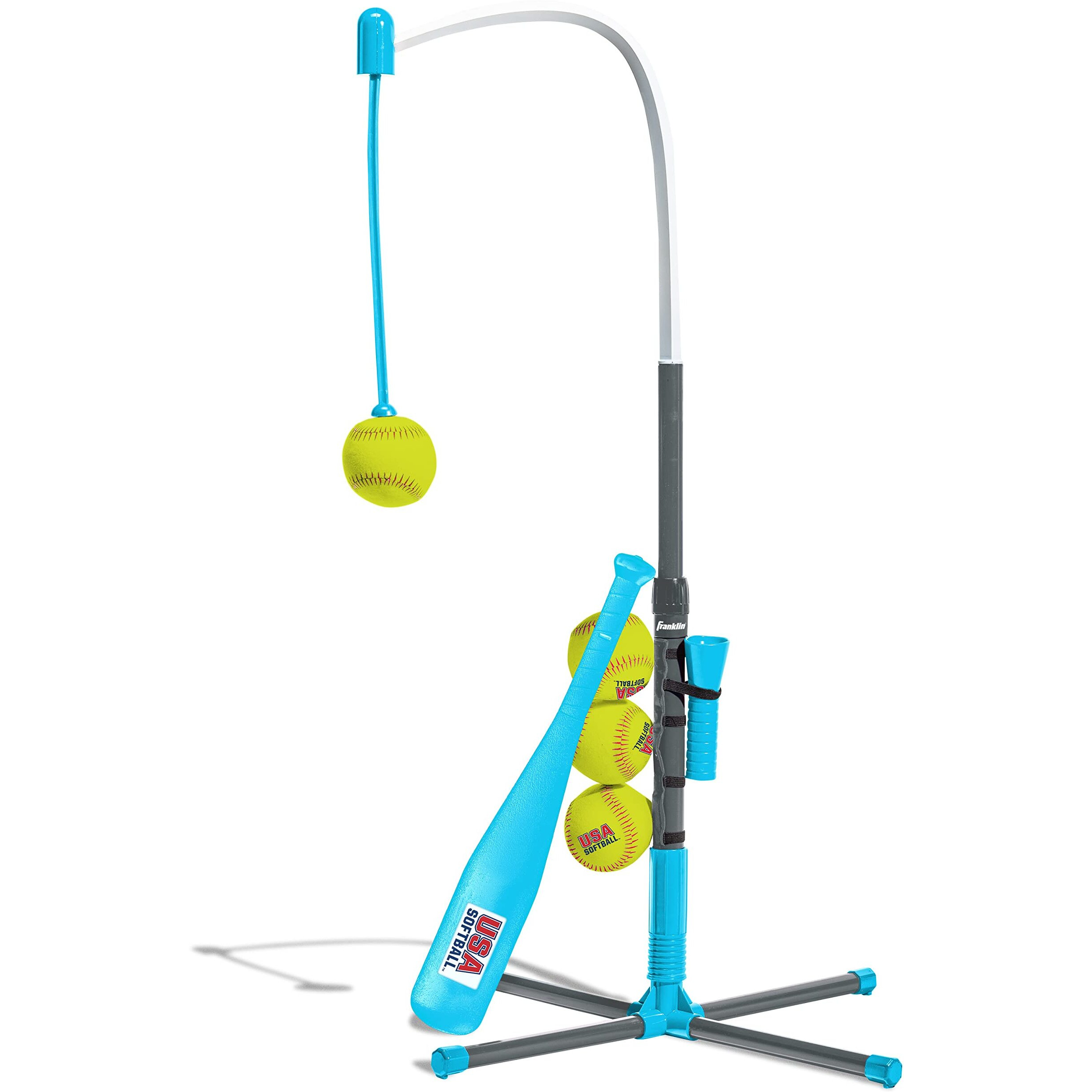 Franklin Sports Kids Teeball And Softball Batting Tee - Usa Softball 2-In-1 Grow-With-Me Tee - Adjustable Youth Hitting Tee - Perfect For Teeball And Softball Training, Blue/Grey