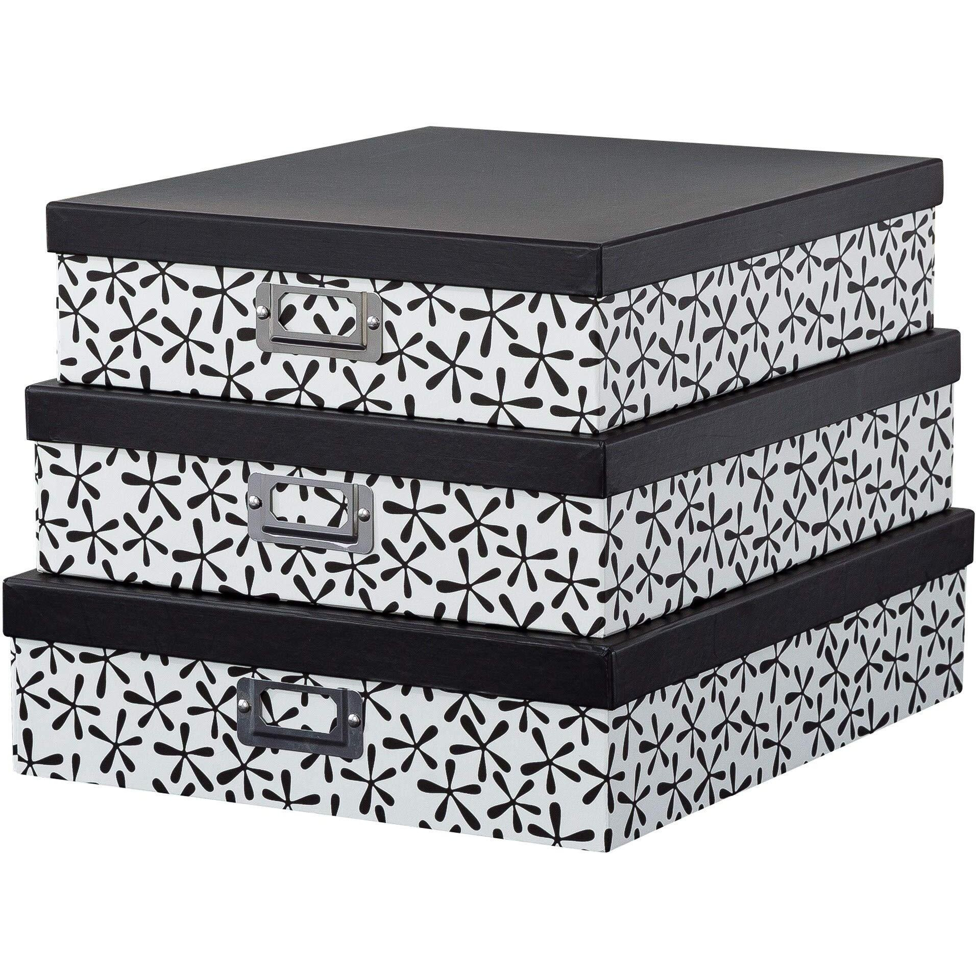 Soul & Lane Decorative Cardboard Storage Boxes With Lids For Home D  Cor - Set Of 3 Nesting Floral Black And White Photo Storage Box, Document Box, Scrapbook Paper Storage, Memory Box For Keepsakes