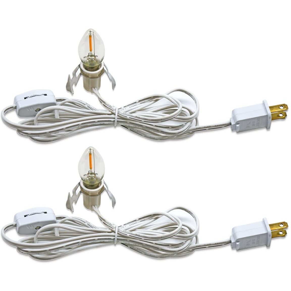 Myemitting 2-Pack Accessory Cord With 2 C7 Led Night Light Bulb, Candelabra-Base E12 Socket White Cord With On/Off Switch Plugs, For Holiday Decorations, Christmas Village House, Pumpkin Lights