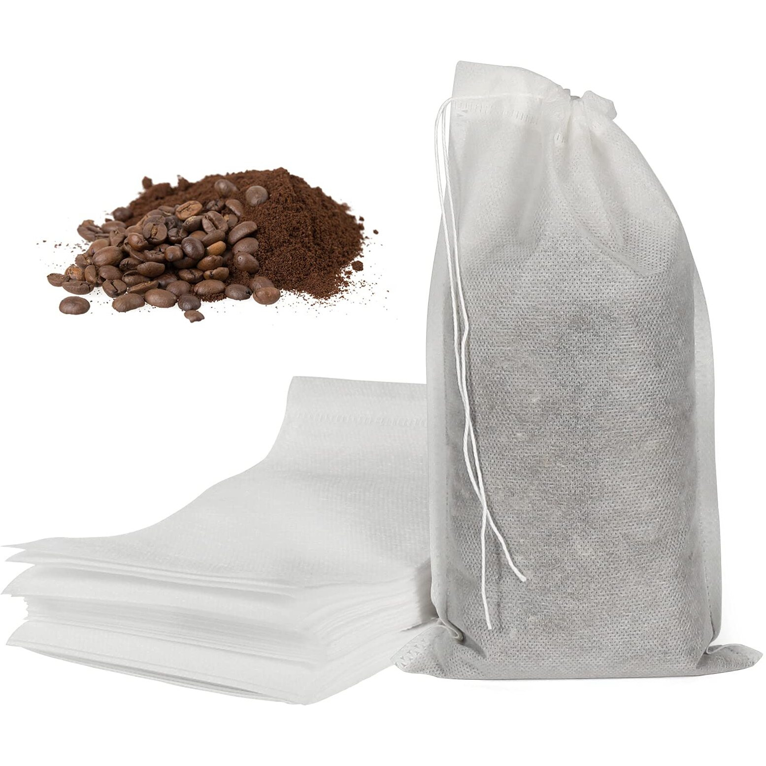 50Pcs No Mess Cold Brew Bags, 6X10 Inch Disposable Coffee Filter Bag Fine Mesh Brewing Drawstring Pouches For Iced Coffee Hot Tea Herb Spice