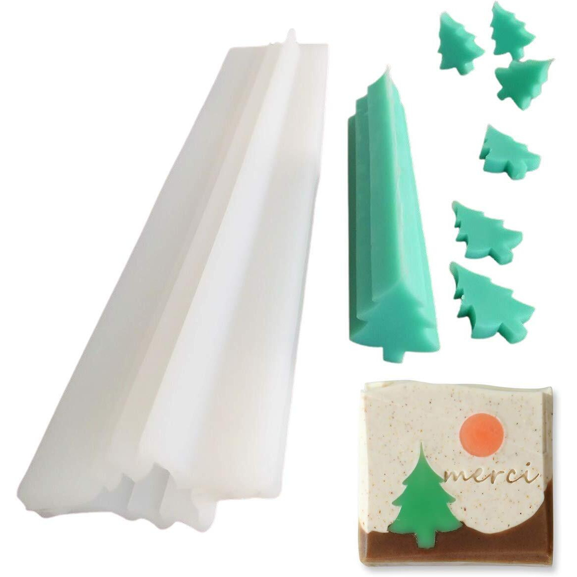3D Christmas Tree Long Tube Silicone Mold Pine Tree Column Chocolate Candy Mold Handmade Candle Mold Embed Soap Making Supplies
