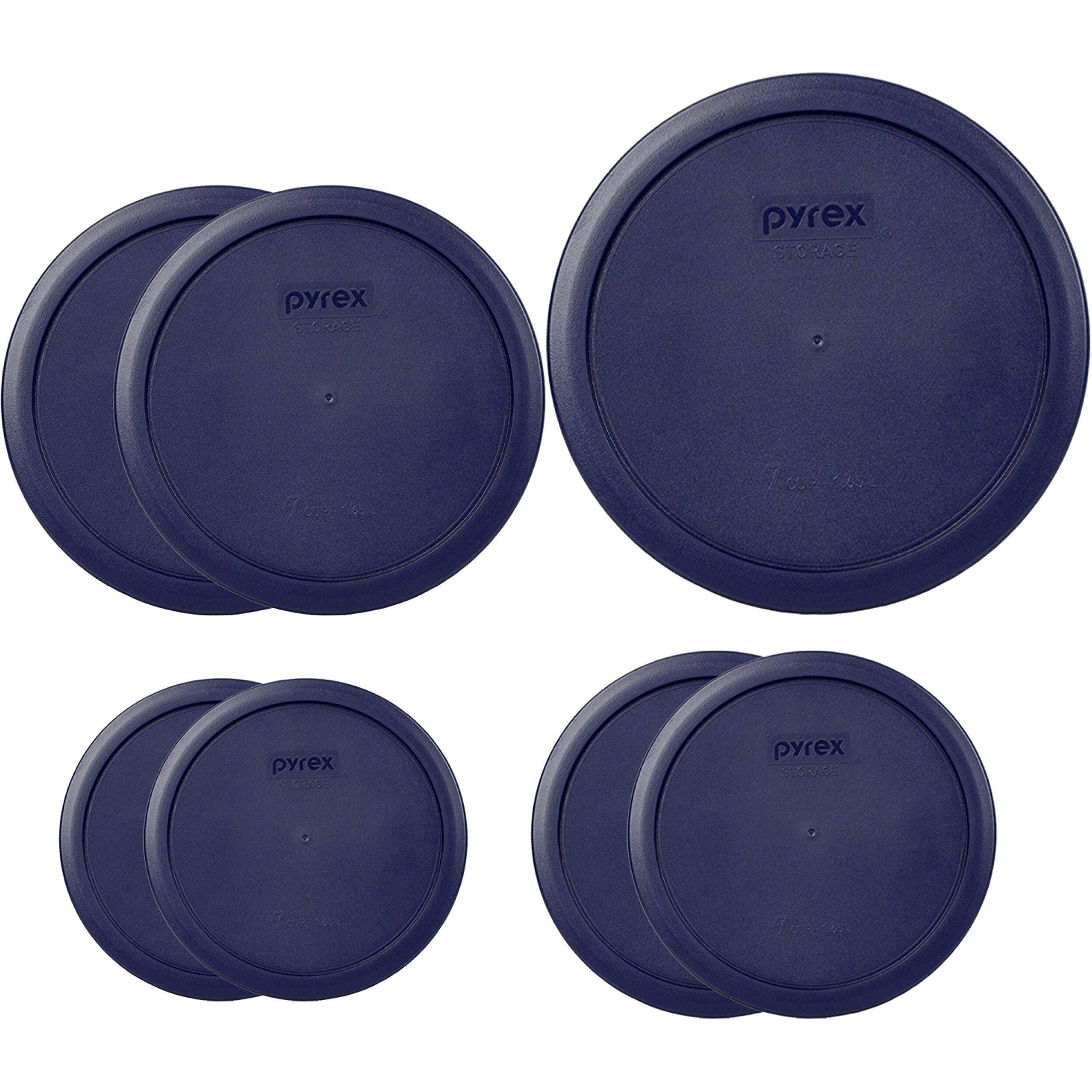 Pyrex Bundle - 7 Items (1) 7402-Pc 6/7-Cup Blue Lid, (2) 7201-Pc 4-Cup Blue Lids, (2) 7200-Pc 2-Cup Blue Lids, (2) 7202-Pc 1-Cup Blue Lids Made In The Usa