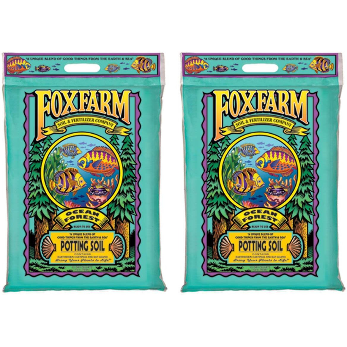 Foxfarm Fx14053 Ocean Forest Plant Garden Ph Adjusted 12 Quarts Potting Soil Blend Mix For Containerized Plants, 11.9 Pound Bag (2 Pack)