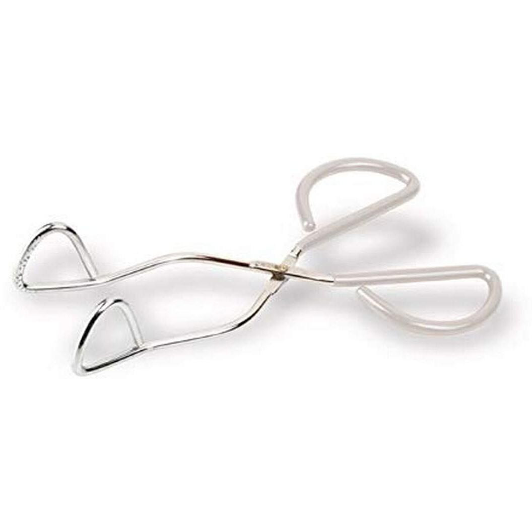 Better Houseware 10"" Angled Tongs, Silver With White Handle