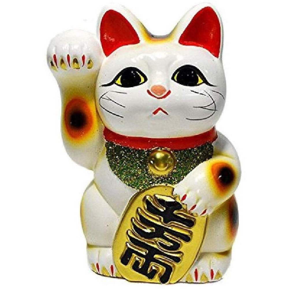 Made In Japan Lucky Cat 6.3'' Tokoname Porcelain White Maneki Neko Right Hand