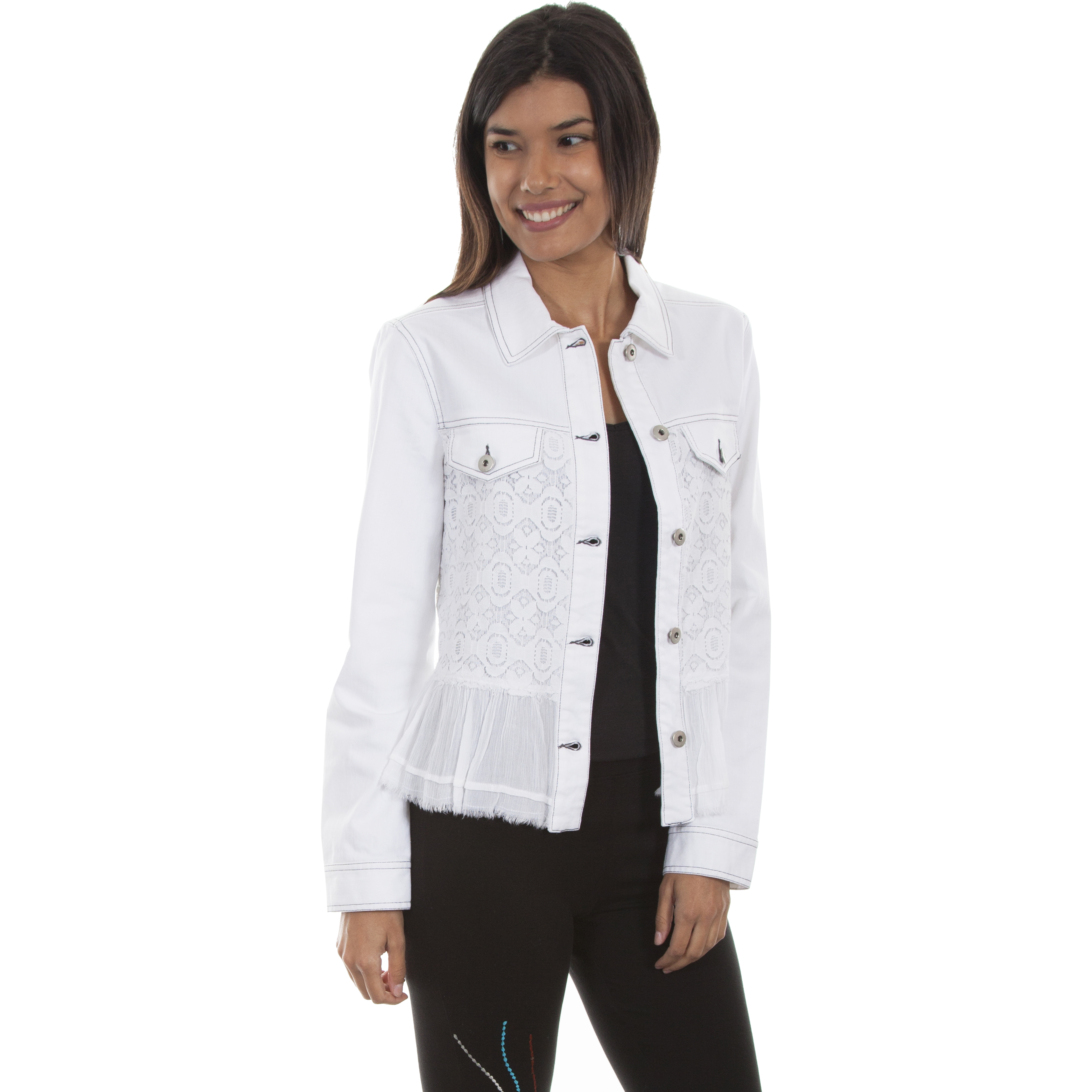 Denim Jkt W/Georgette Ruffle