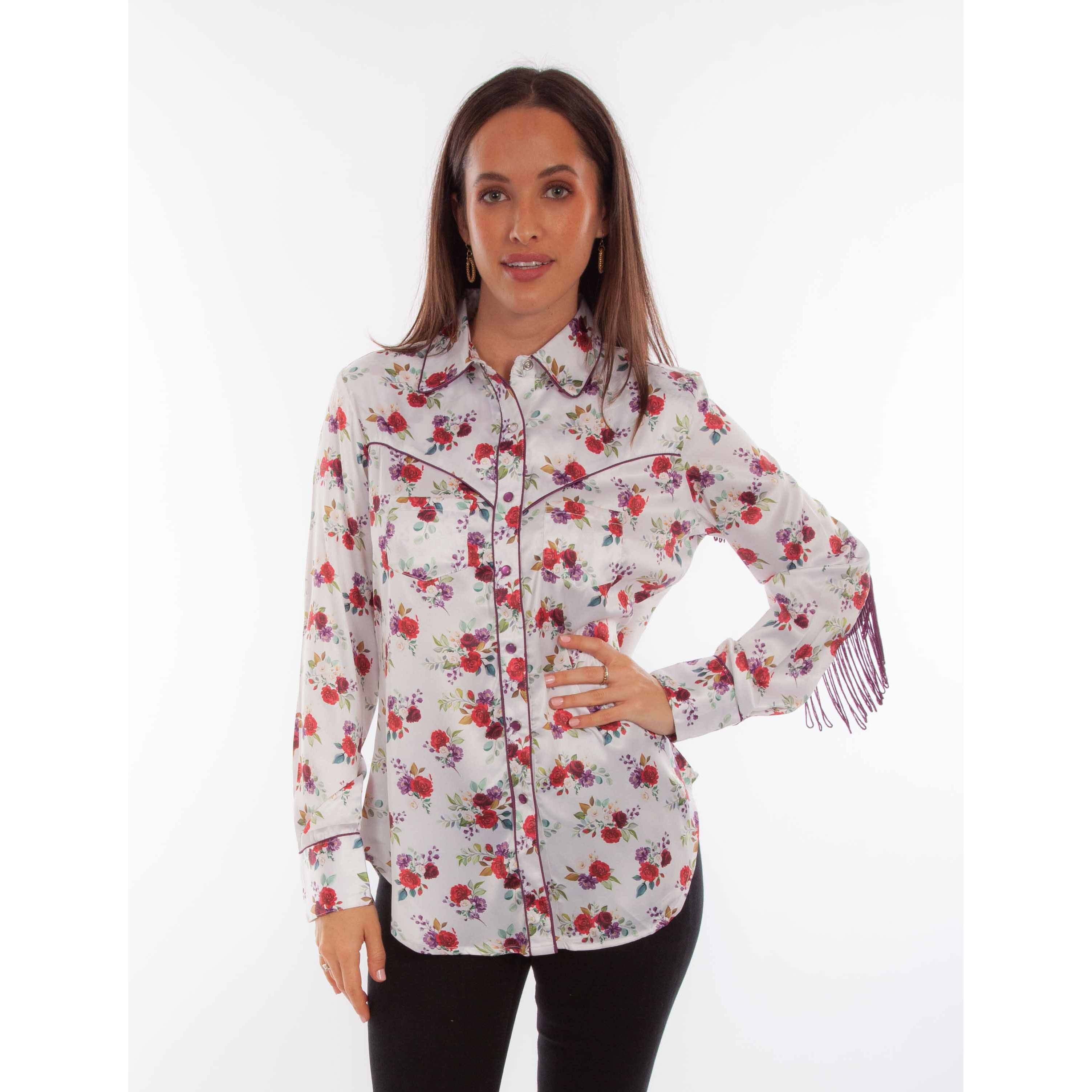 Floral Blouse With Back Fringe
