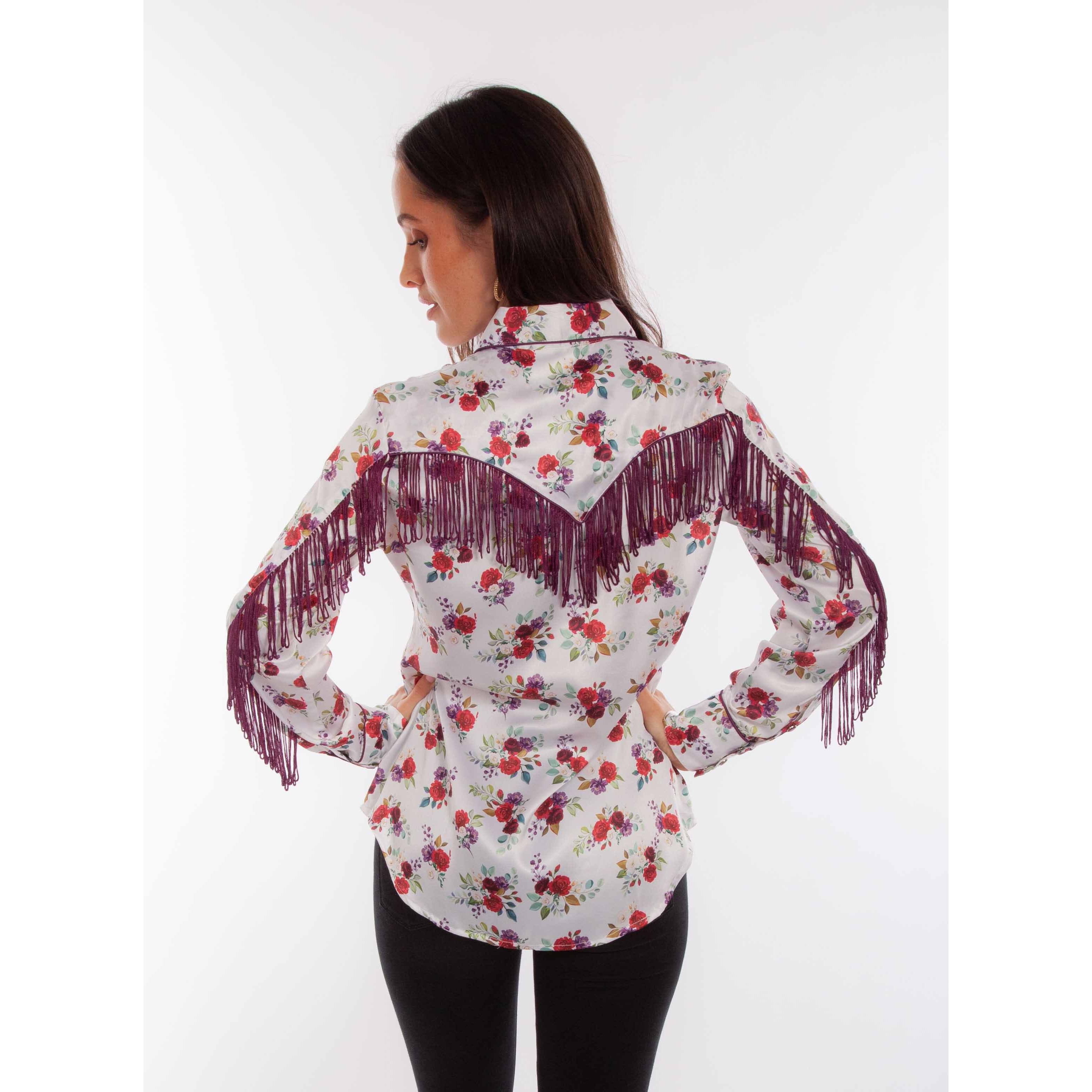 Floral Blouse With Back Fringe