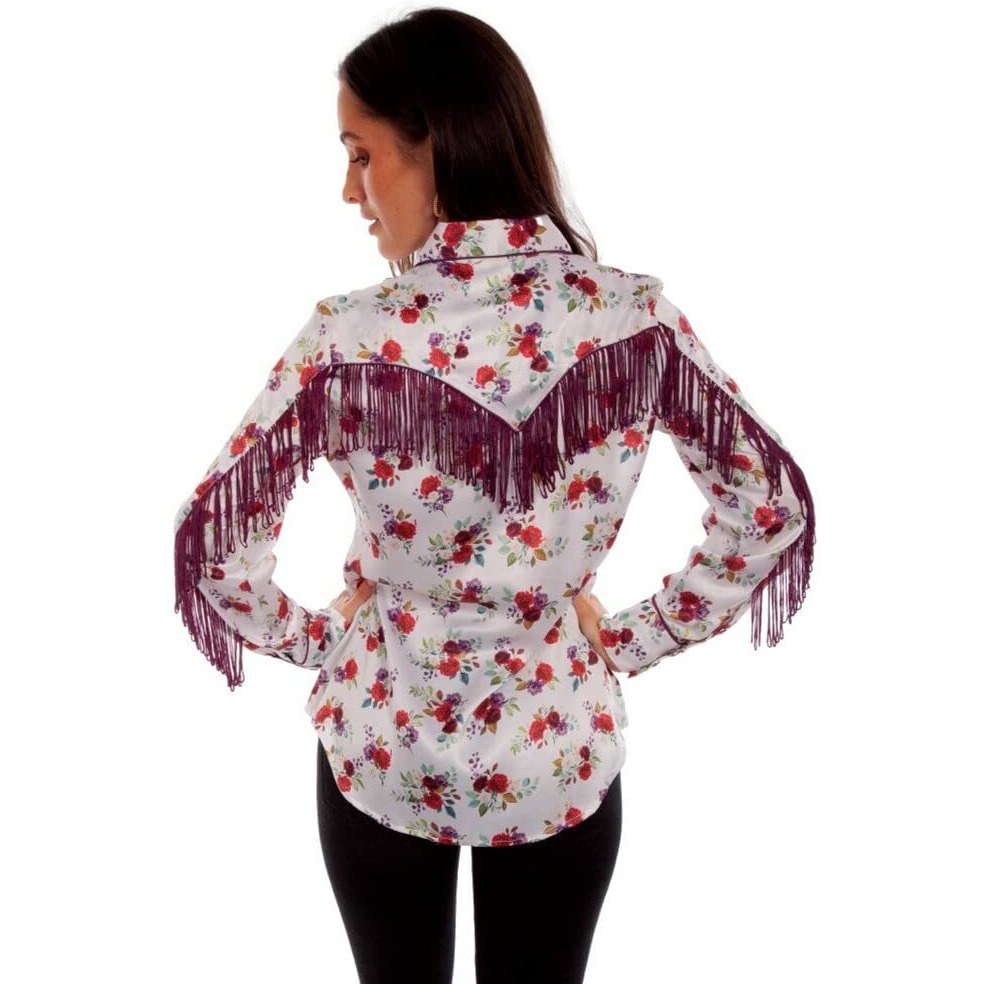 Floral Blouse With Back Fringe