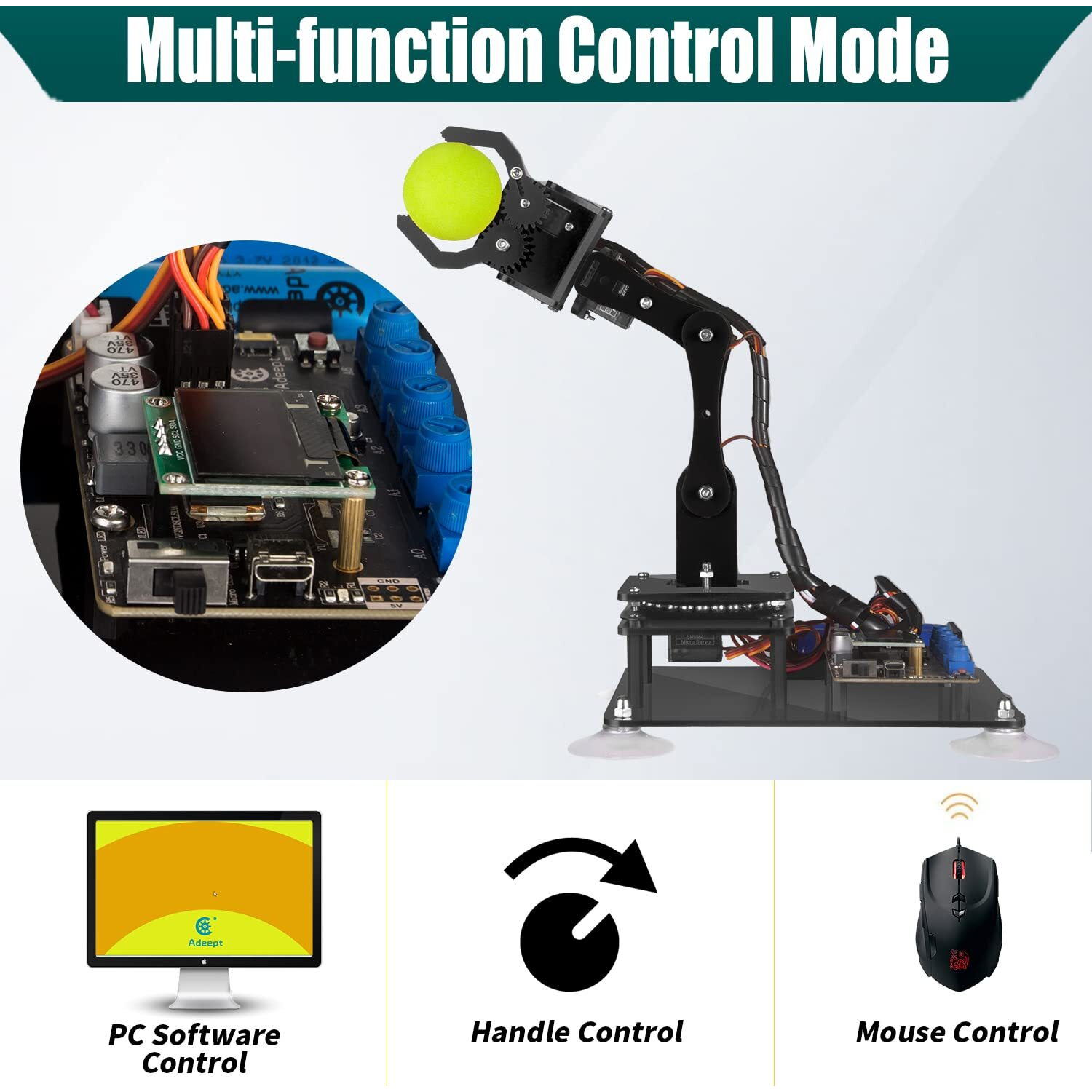 Adeept 5-Dof Robot Arm Kit 5Axis Robotic Compatible With Arduino Ide Programmable Diy Coding Stem Robotics Arm With Oled Display Processing Code And Pdf Tutorials - Black