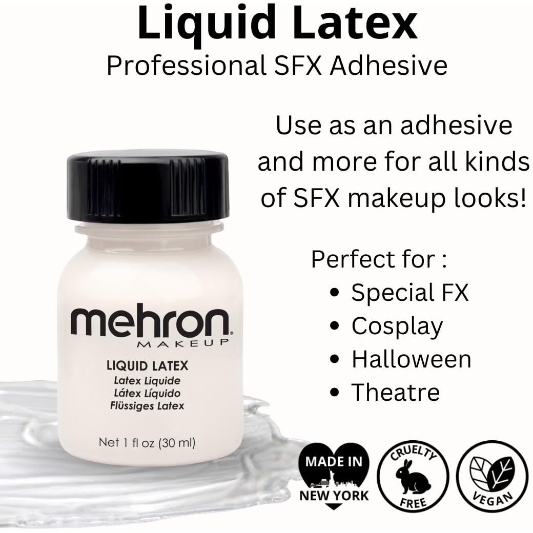 Mehron Makeup Liquid Latex | Sfx Makeup | Halloween Latex Makeup | Latex Glue For Skin | Prosthetic Glue 1 Fl Oz (30 Ml) (Clear Flesh)