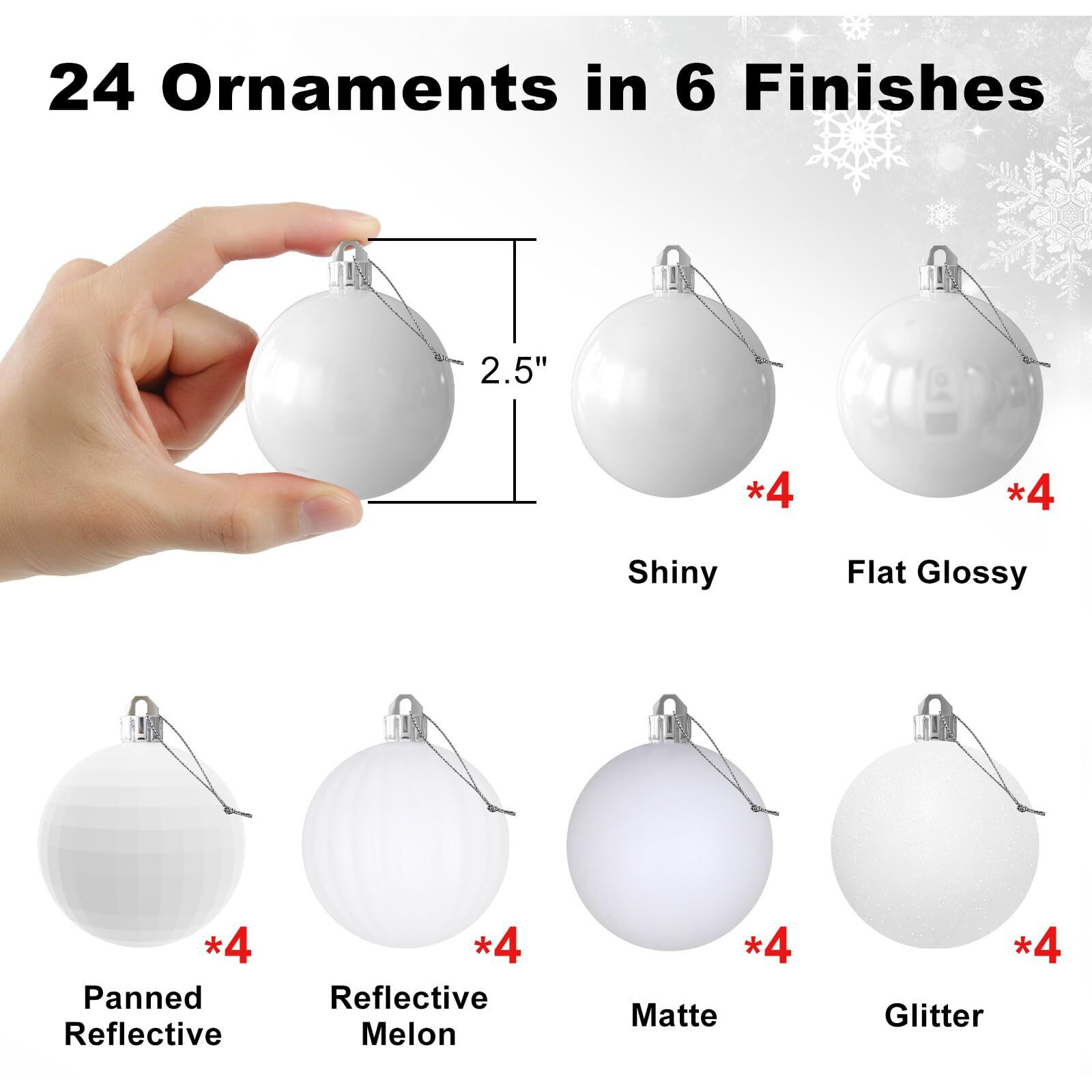 White 2.5"" Christmas Balls Christmas Tree Decoration Ornaments Shatterproof Hanging Balls For Birthday Valentines Day Easter Holiday Wedding Decorations Set Of 24Pcs