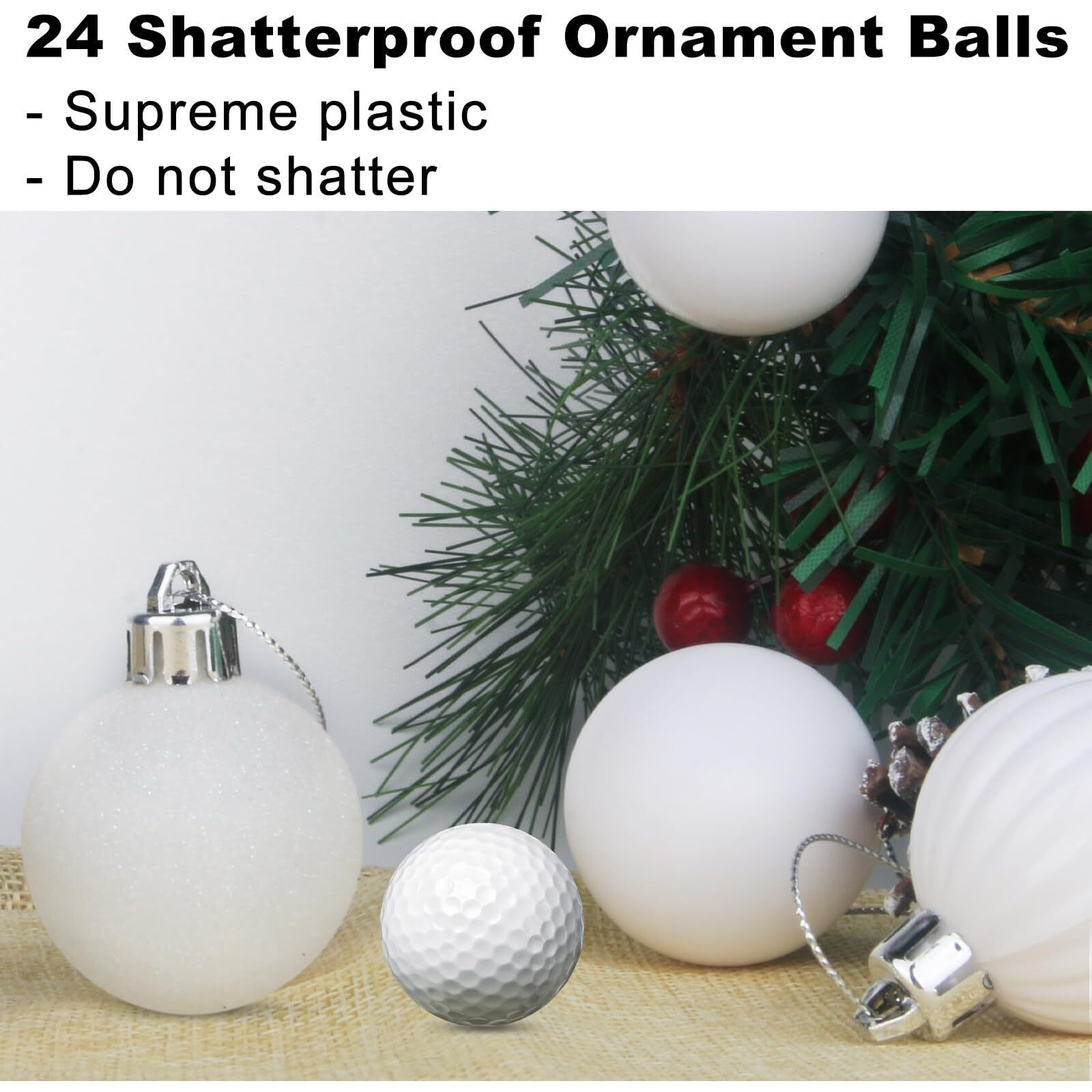 White 2.5"" Christmas Balls Christmas Tree Decoration Ornaments Shatterproof Hanging Balls For Birthday Valentines Day Easter Holiday Wedding Decorations Set Of 24Pcs