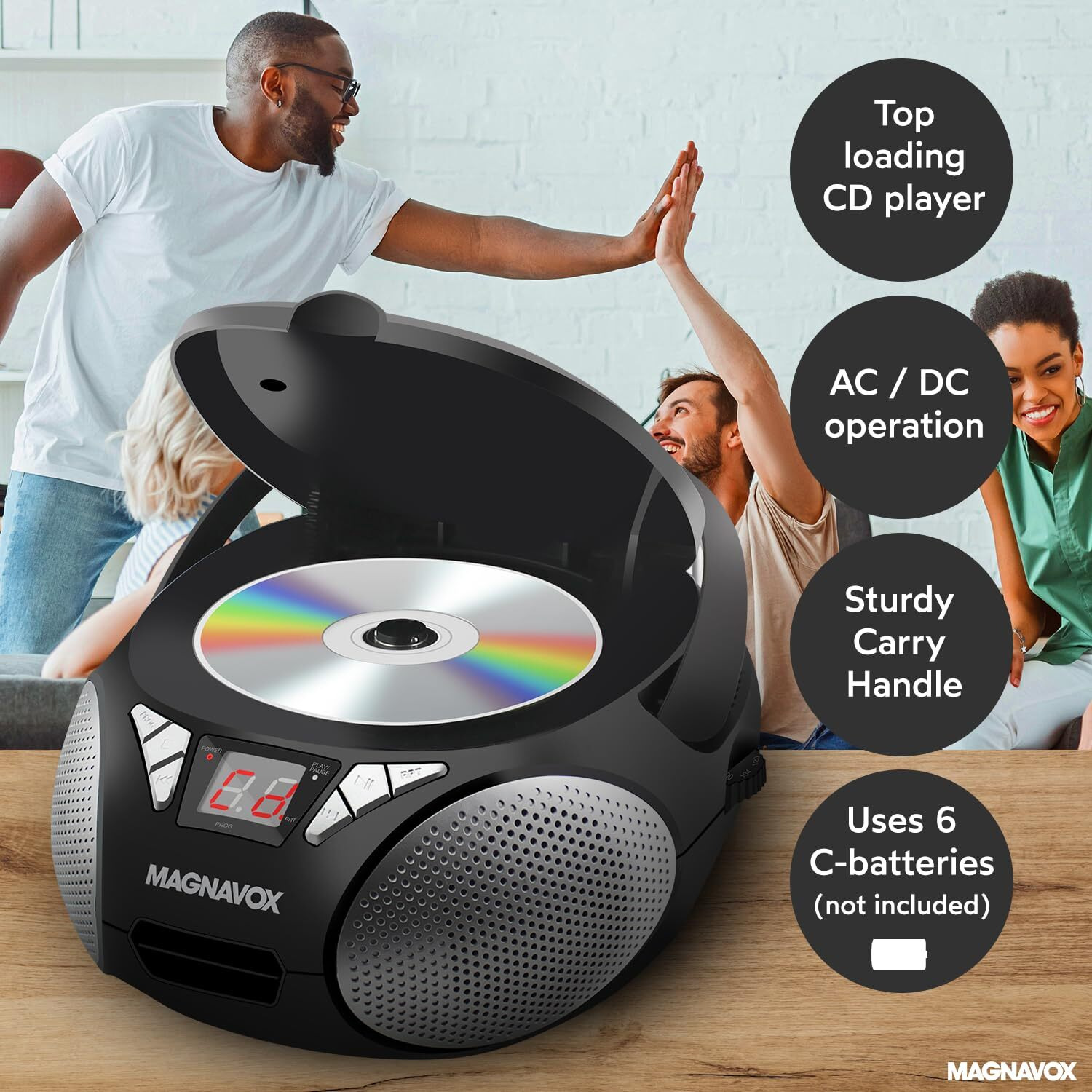 Magnavox Md6924 Portable Top Loading Cd Boombox With Am/Fm Stereo Radio In Black | Cd-R/Cd-Rw Compatible | Led Display | Aux Port Supported | Programmable Cd Player |