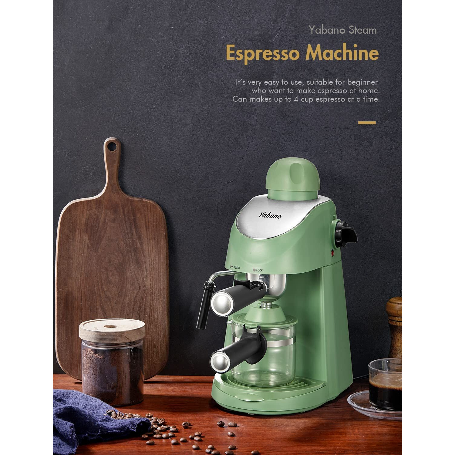 Yabano Espresso Machine, 3.5Bar Espresso Coffee Maker, Espresso And Cappuccino Machine With Milk Frother, Espresso Maker With Steamer (Green)