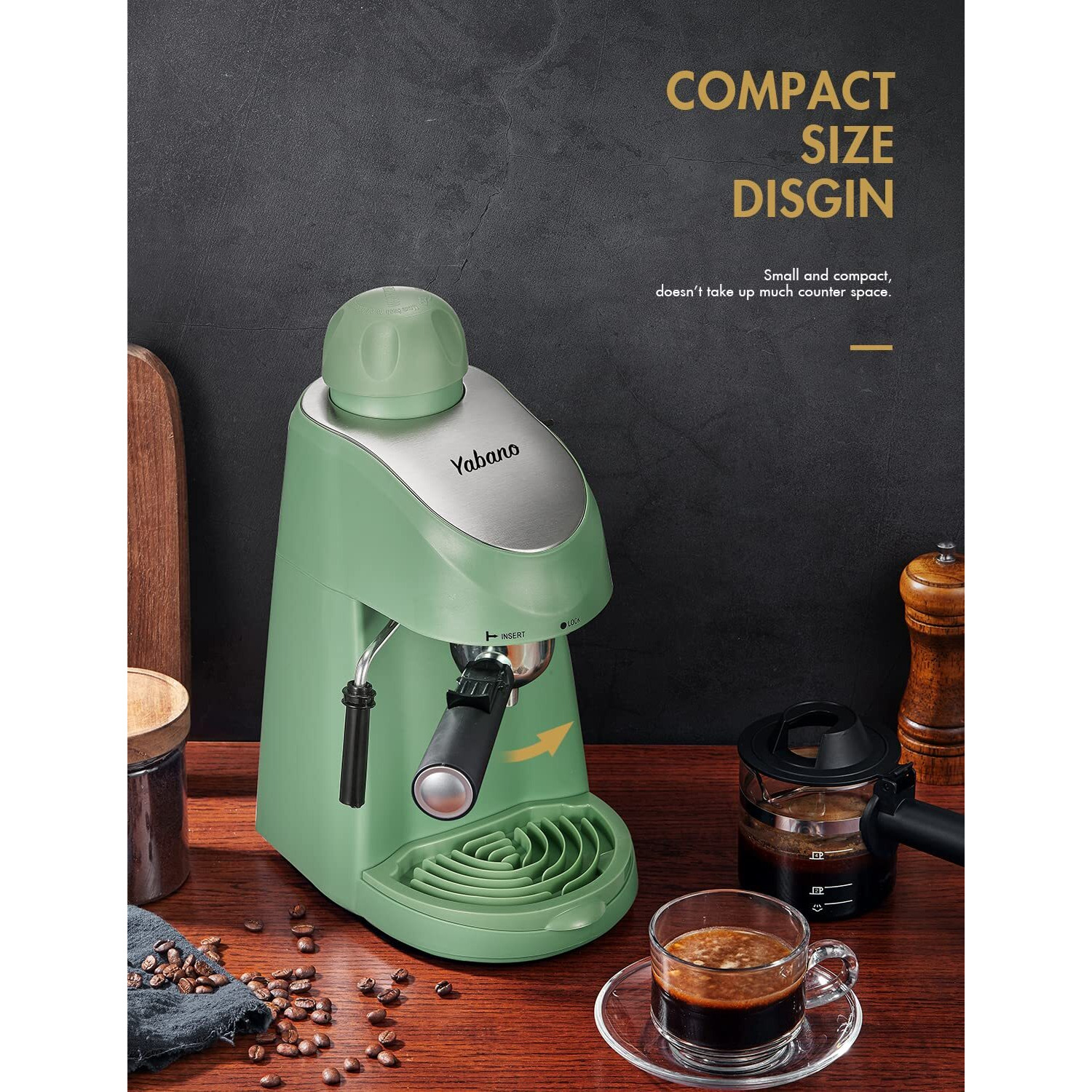 Yabano Espresso Machine, 3.5Bar Espresso Coffee Maker, Espresso And Cappuccino Machine With Milk Frother, Espresso Maker With Steamer (Green)